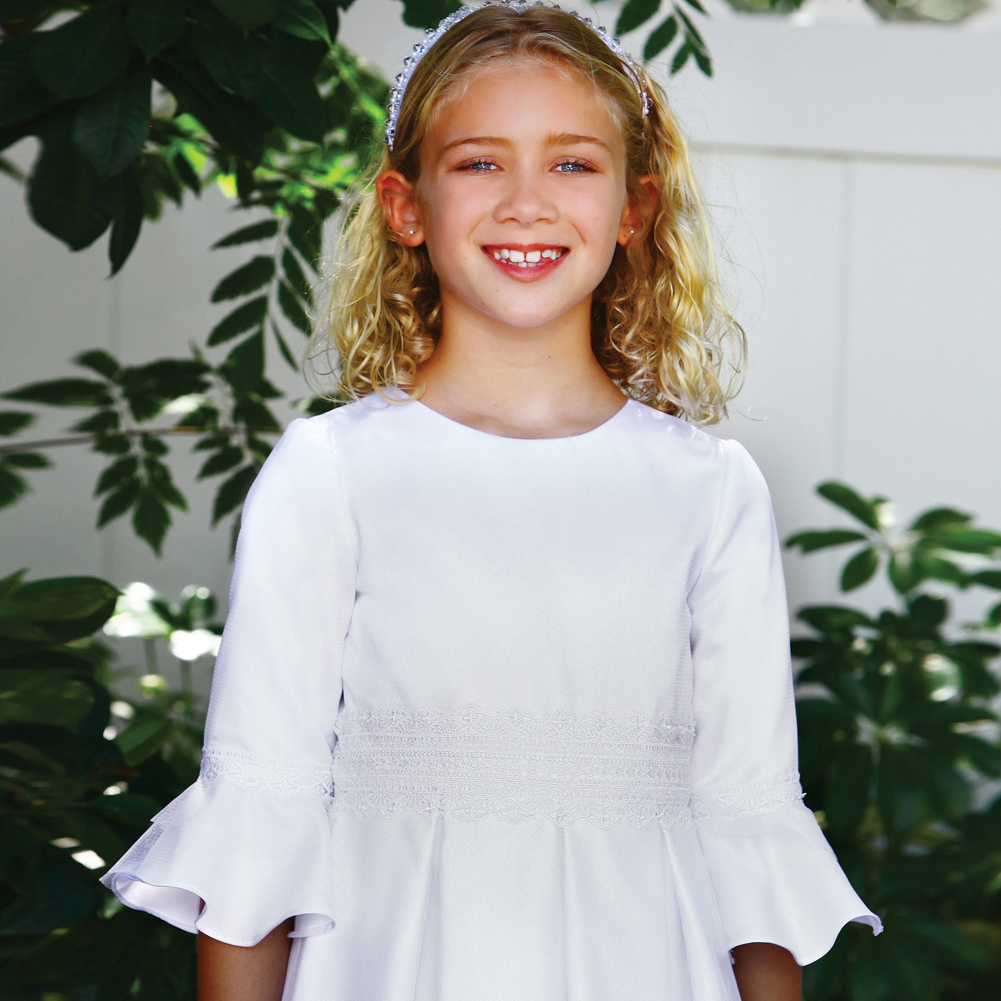 Girls White Tulle & Lace Dress - View 2