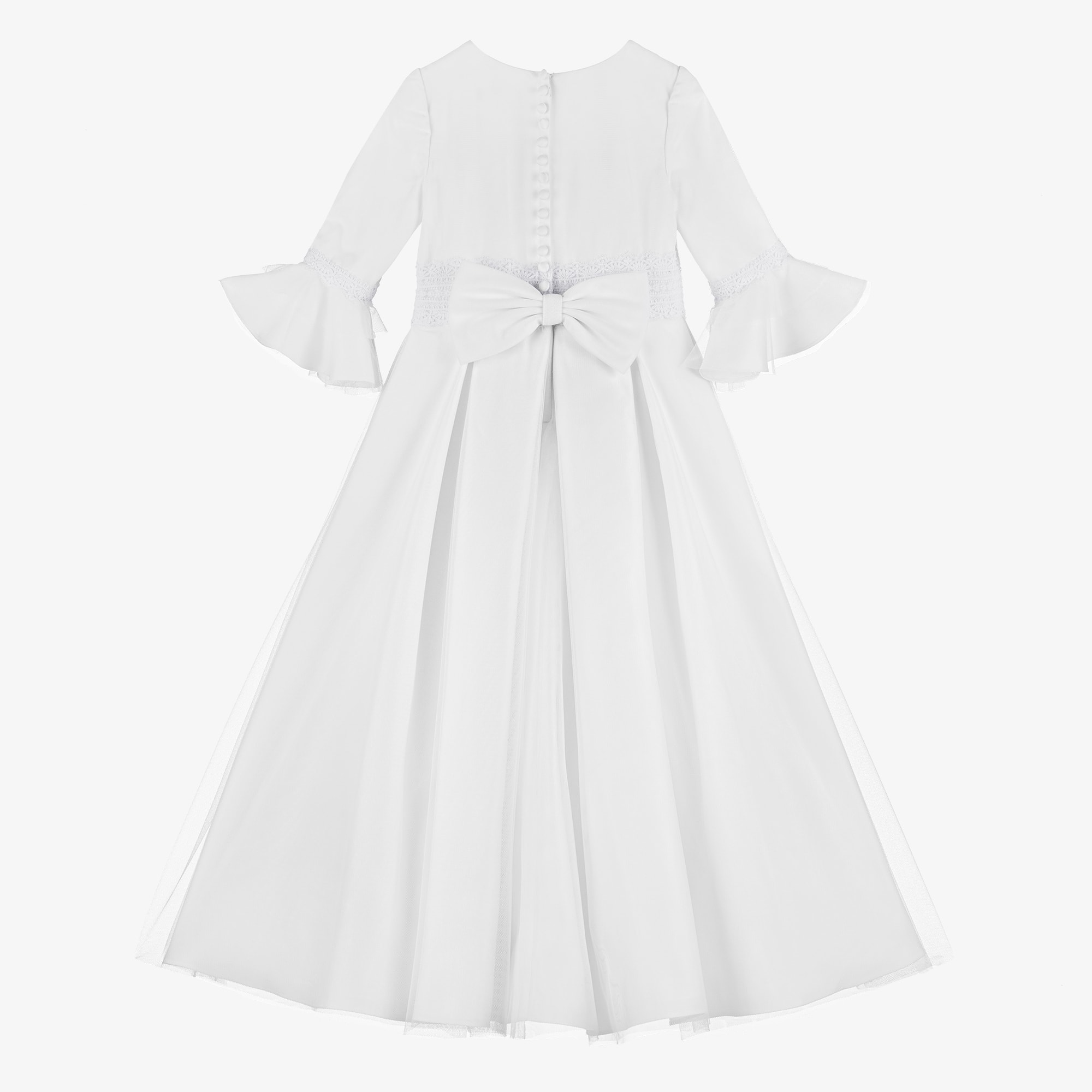 Girls White Tulle & Lace Dress - View 3