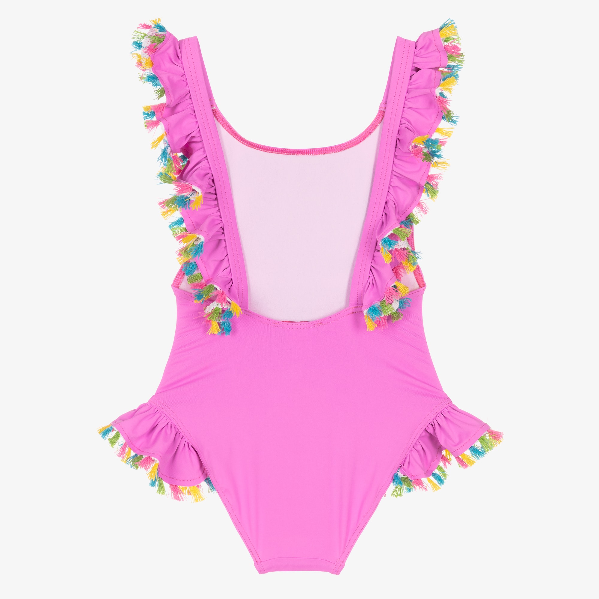Girls Pink Ruffle Swimsuit with Colourful Tassels - View 3