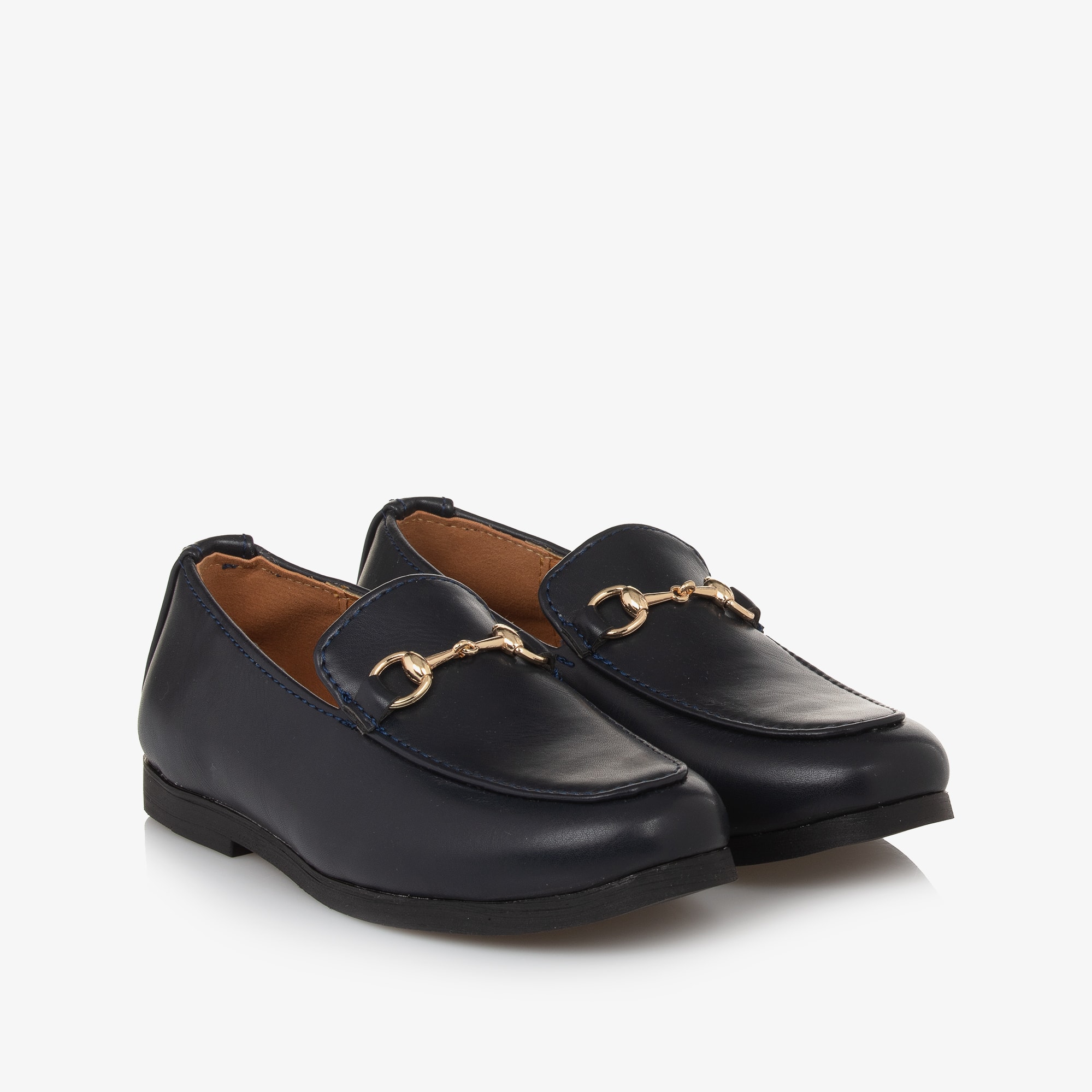 Boys Black Faux Leather Horsebit Loafers - View 1