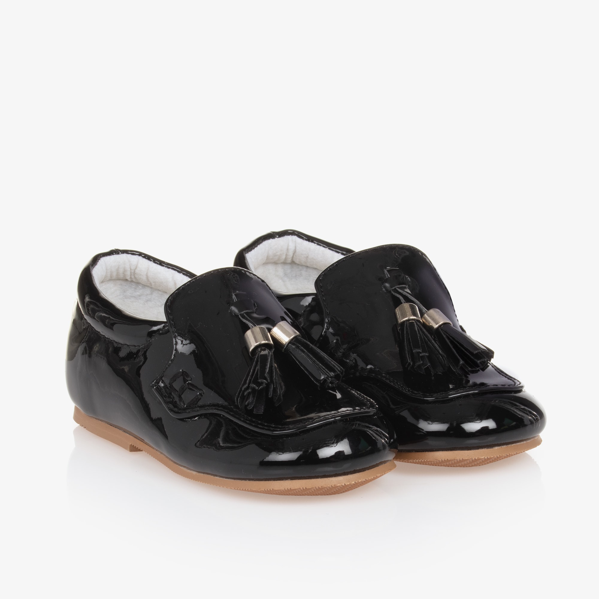 Boys Black Faux Patent Leather Loafers - View 1
