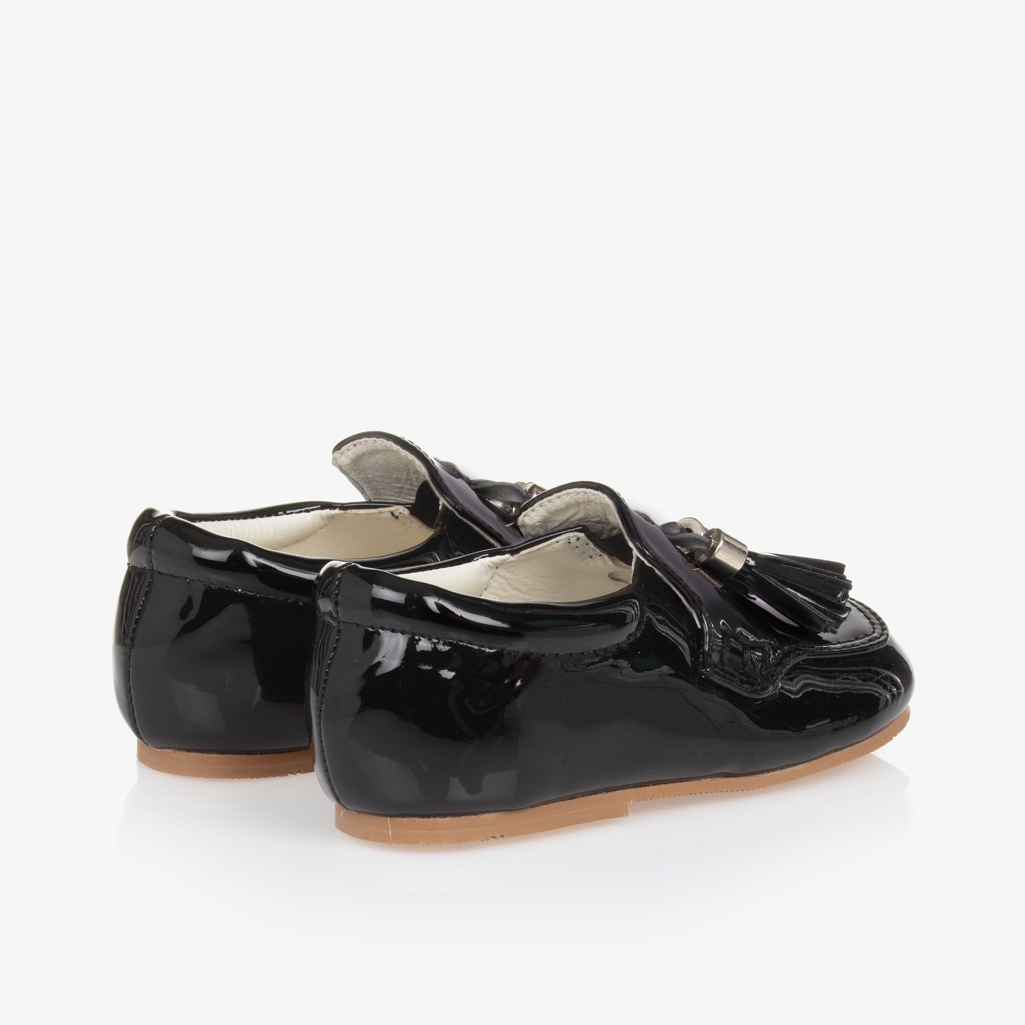 Boys Black Faux Patent Leather Loafers - View 3