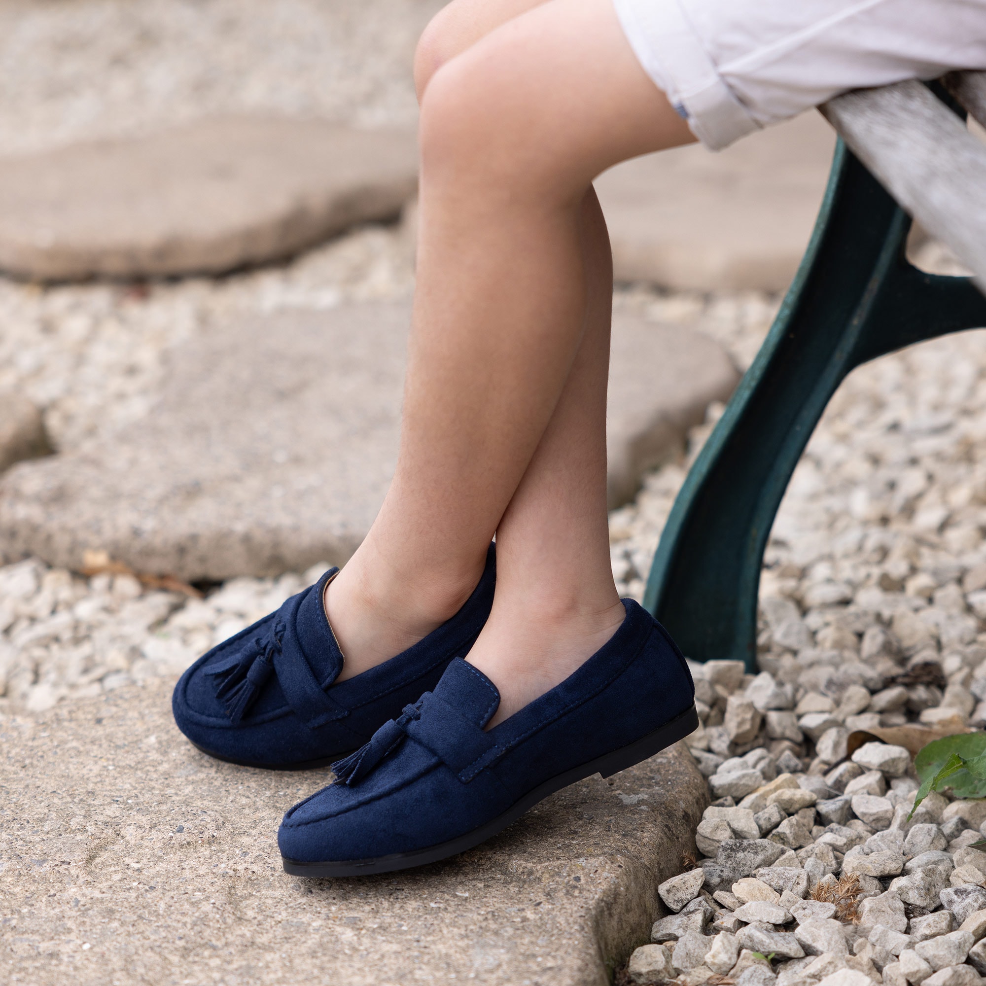 Boys Navy Blue Faux Suede Leather Tassel Loafers - View 2