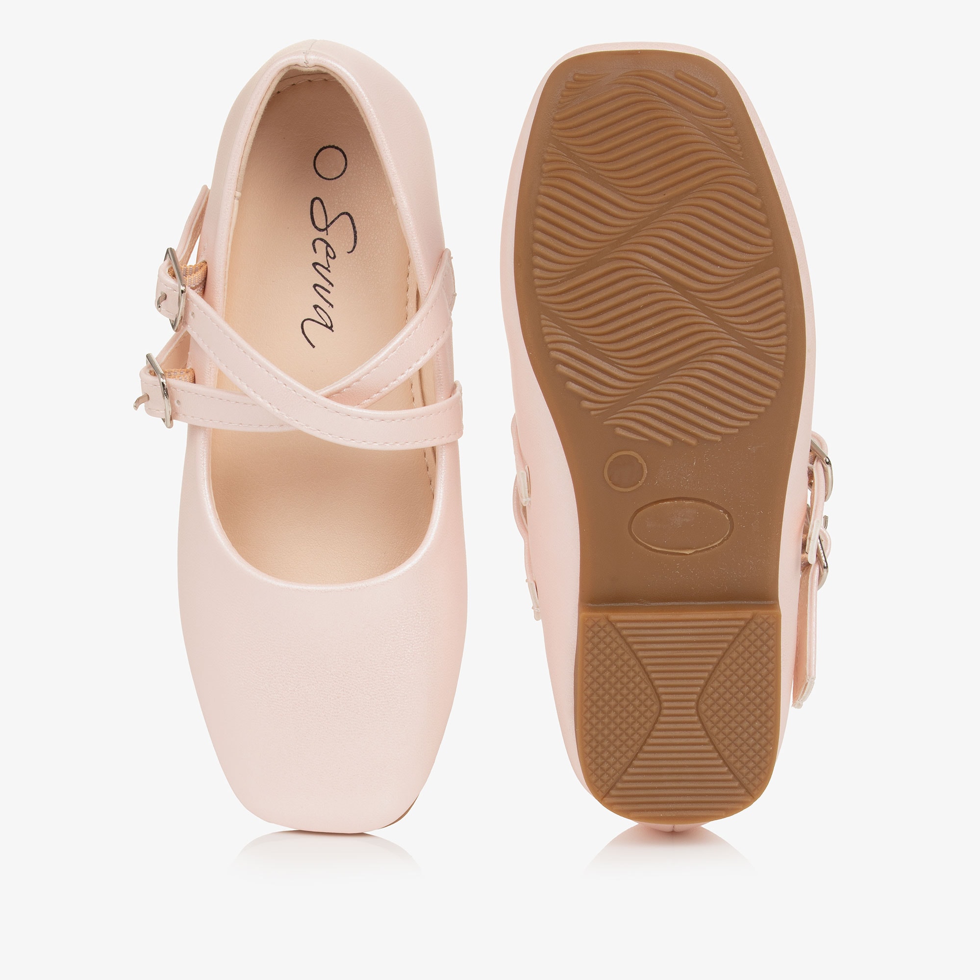 Girls White Faux Leather Double Strap Ballerina Flats - View 3
