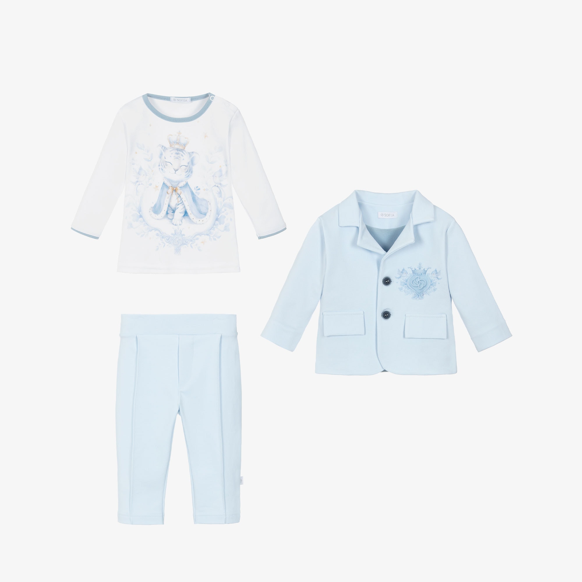 Boys Blue & White Cotton Jersey Monogram Logo Suit - View 3
