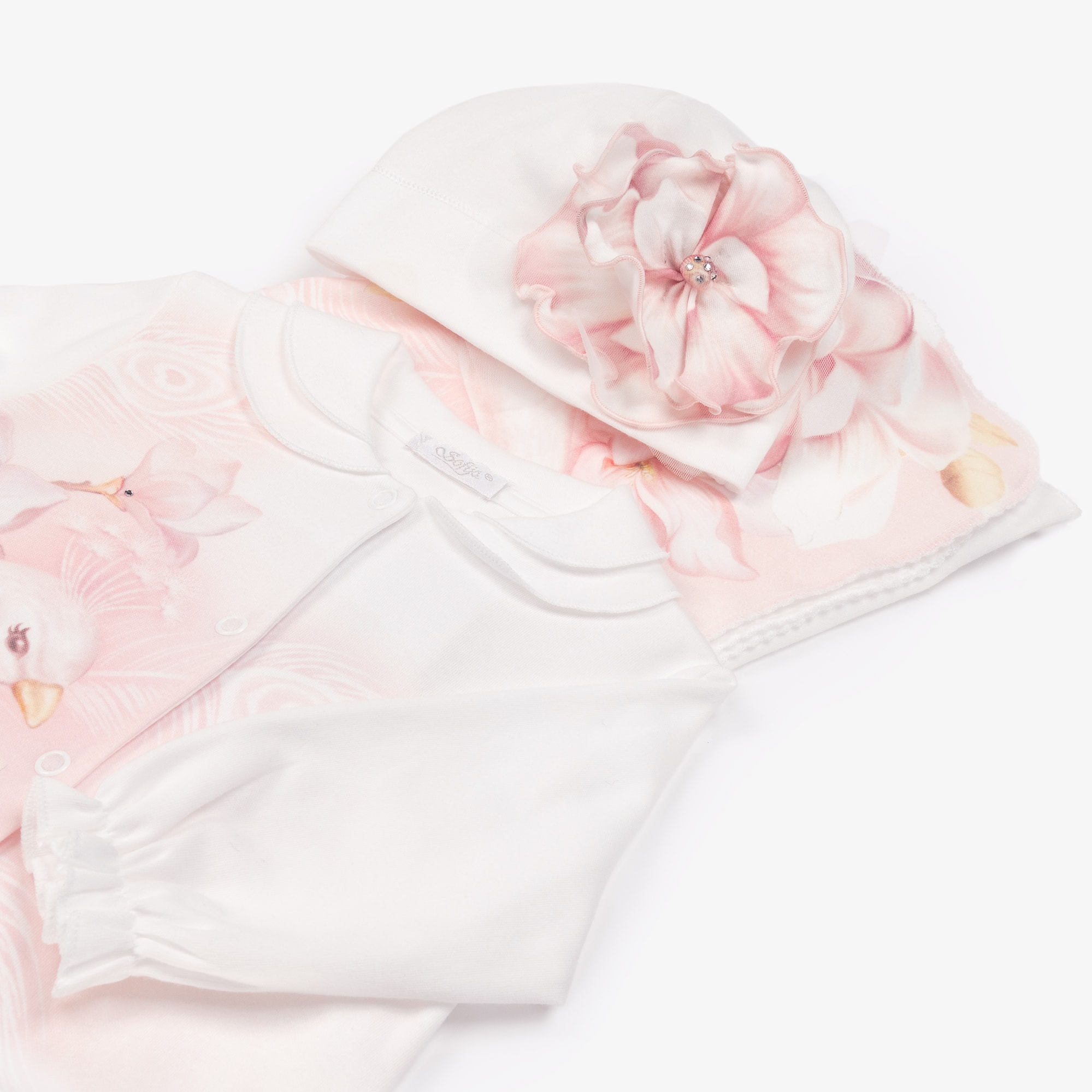 Girls Ivory Cotton Peacock Babysuit Set - View 6