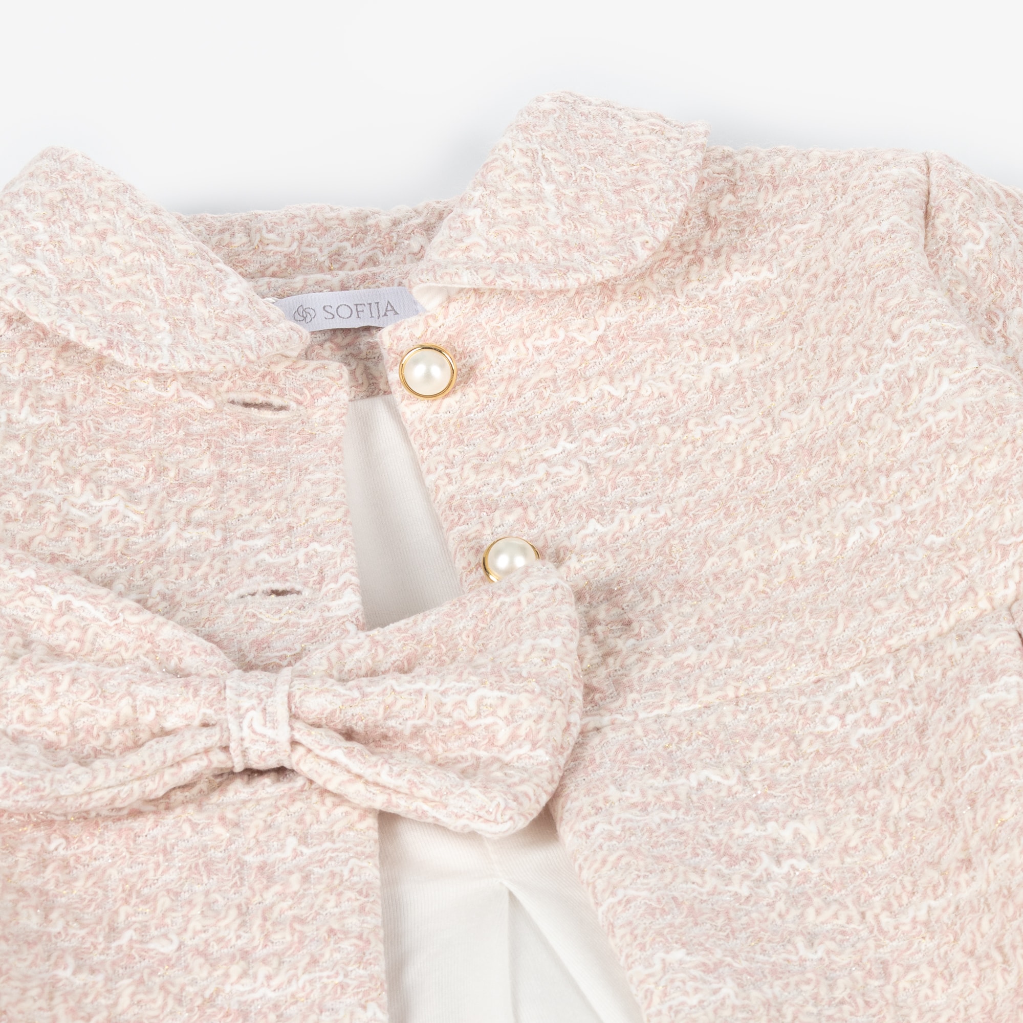 Girls Pink Cotton Tweed Coat - View 5