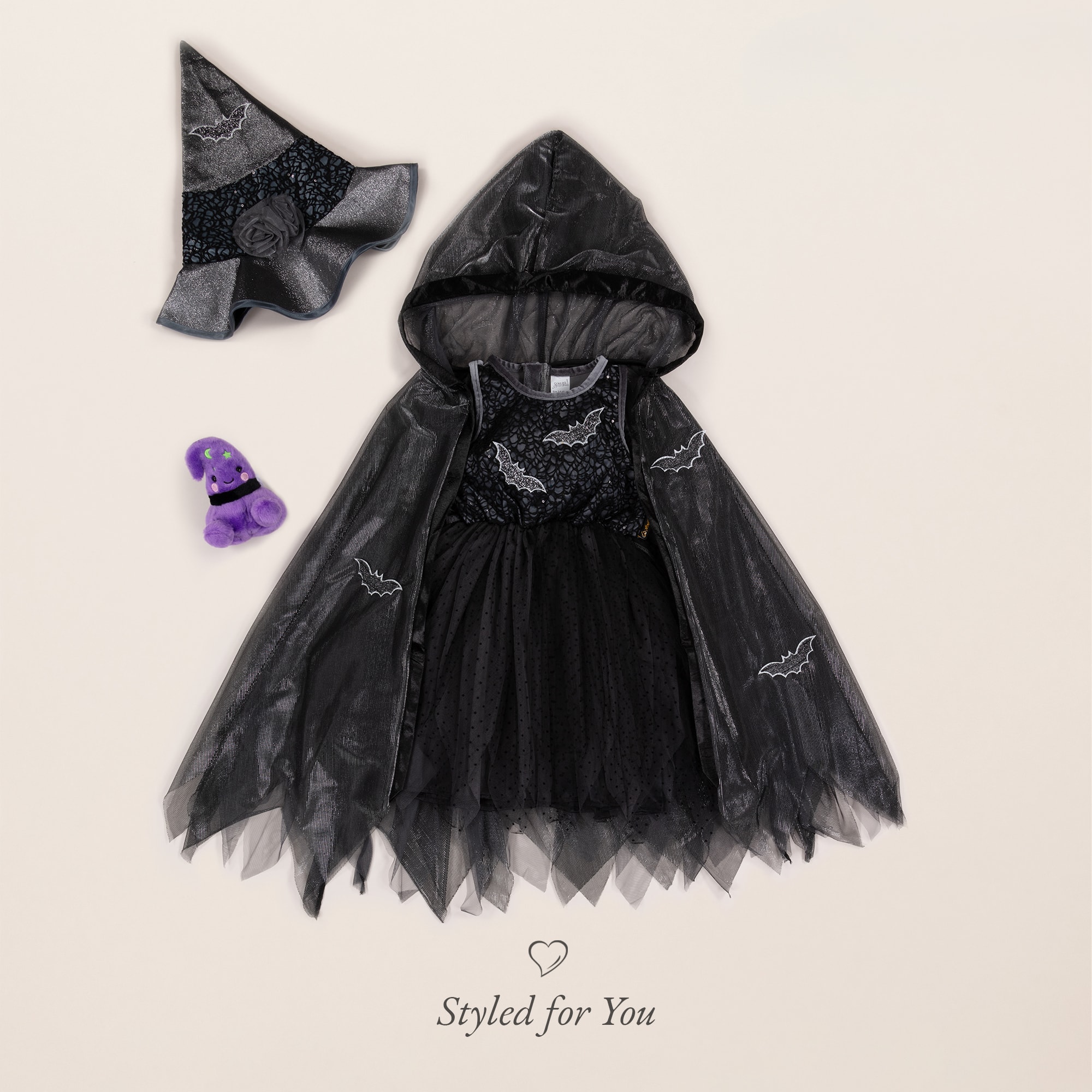 Black Glitter Bat Costume Cape - View 5