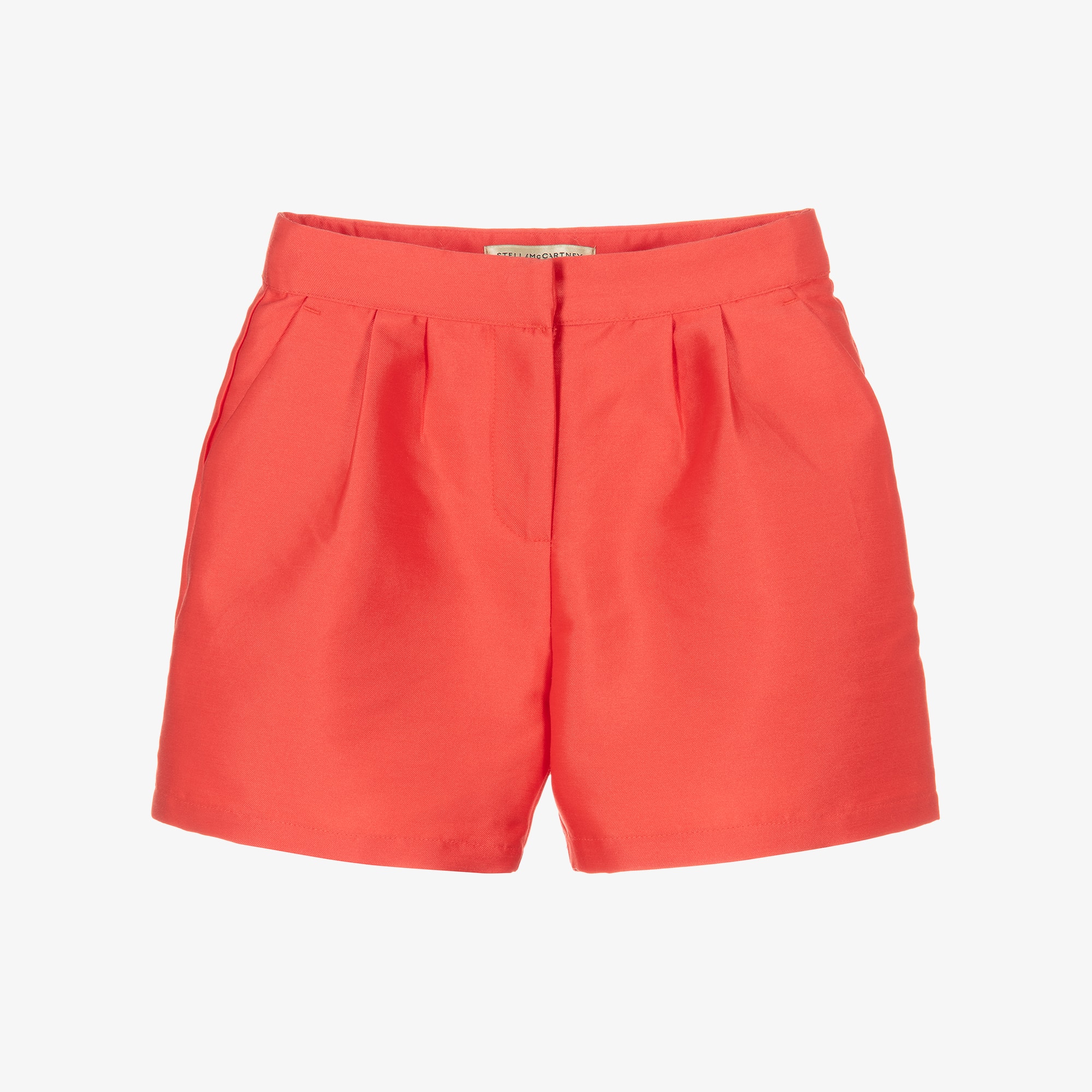 Girls Coral Red Satin Shorts - View 1