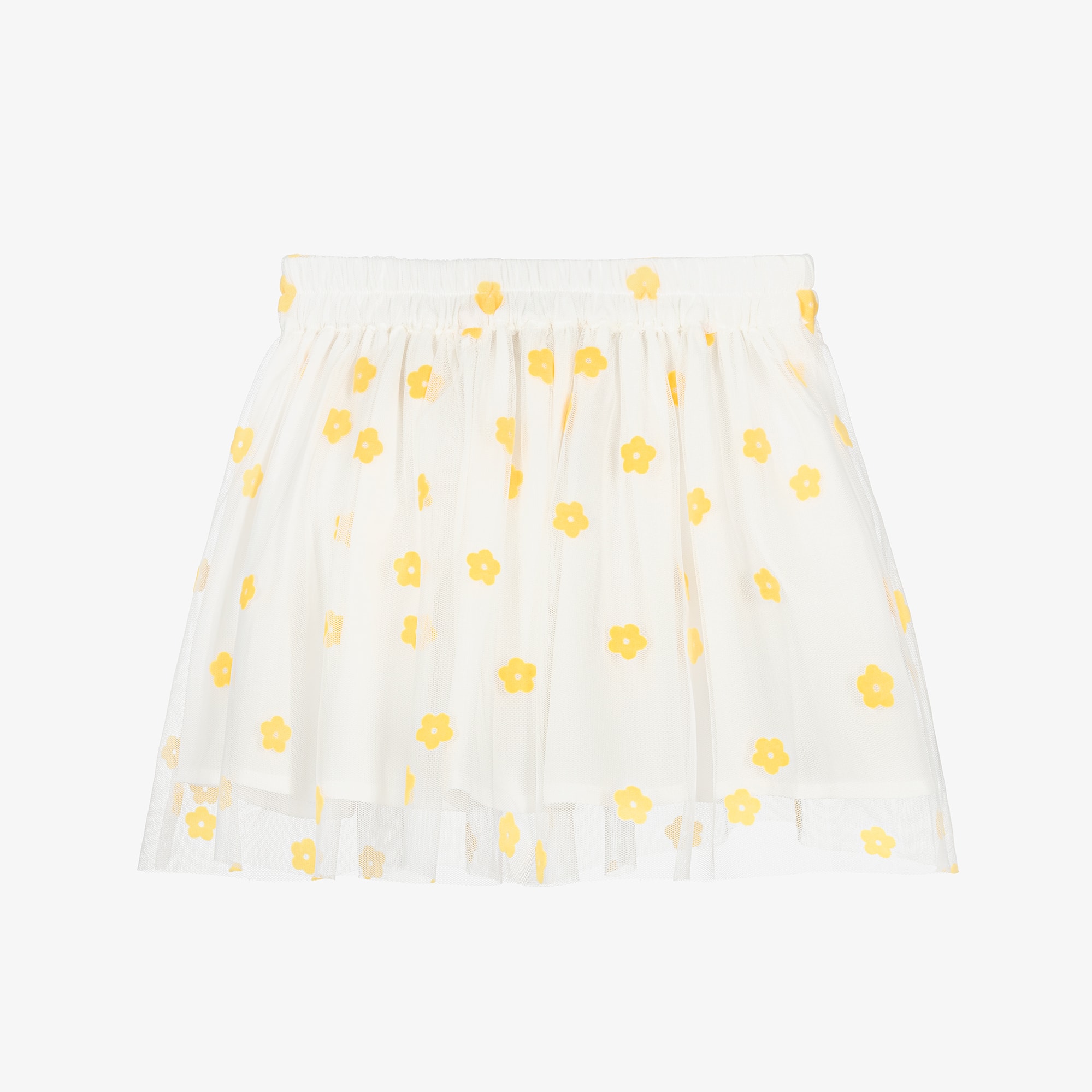 Girls Ivory Tulle Skirt with Yellow Flowers - View 1