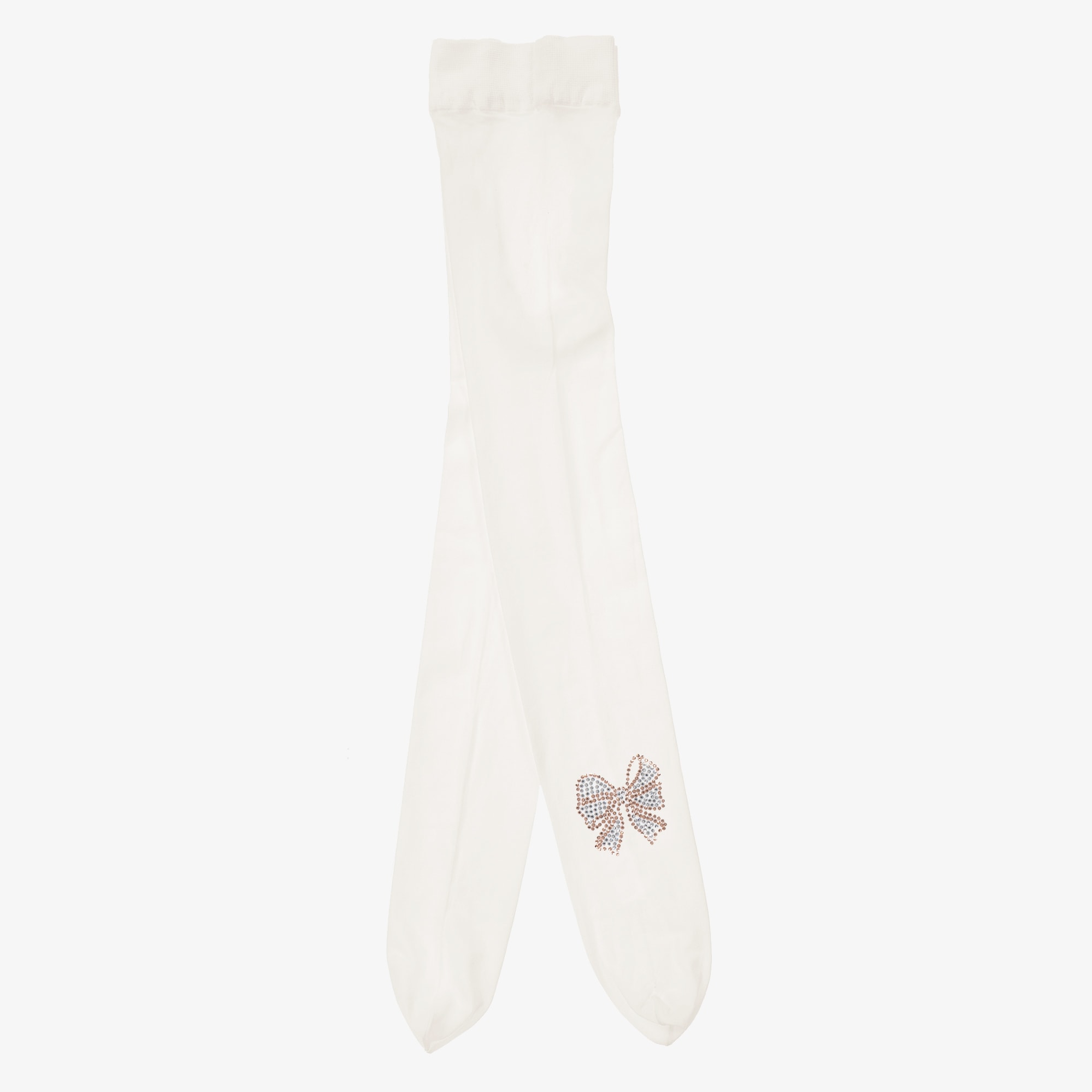 Girls Ivory Bow Tights - View 1
