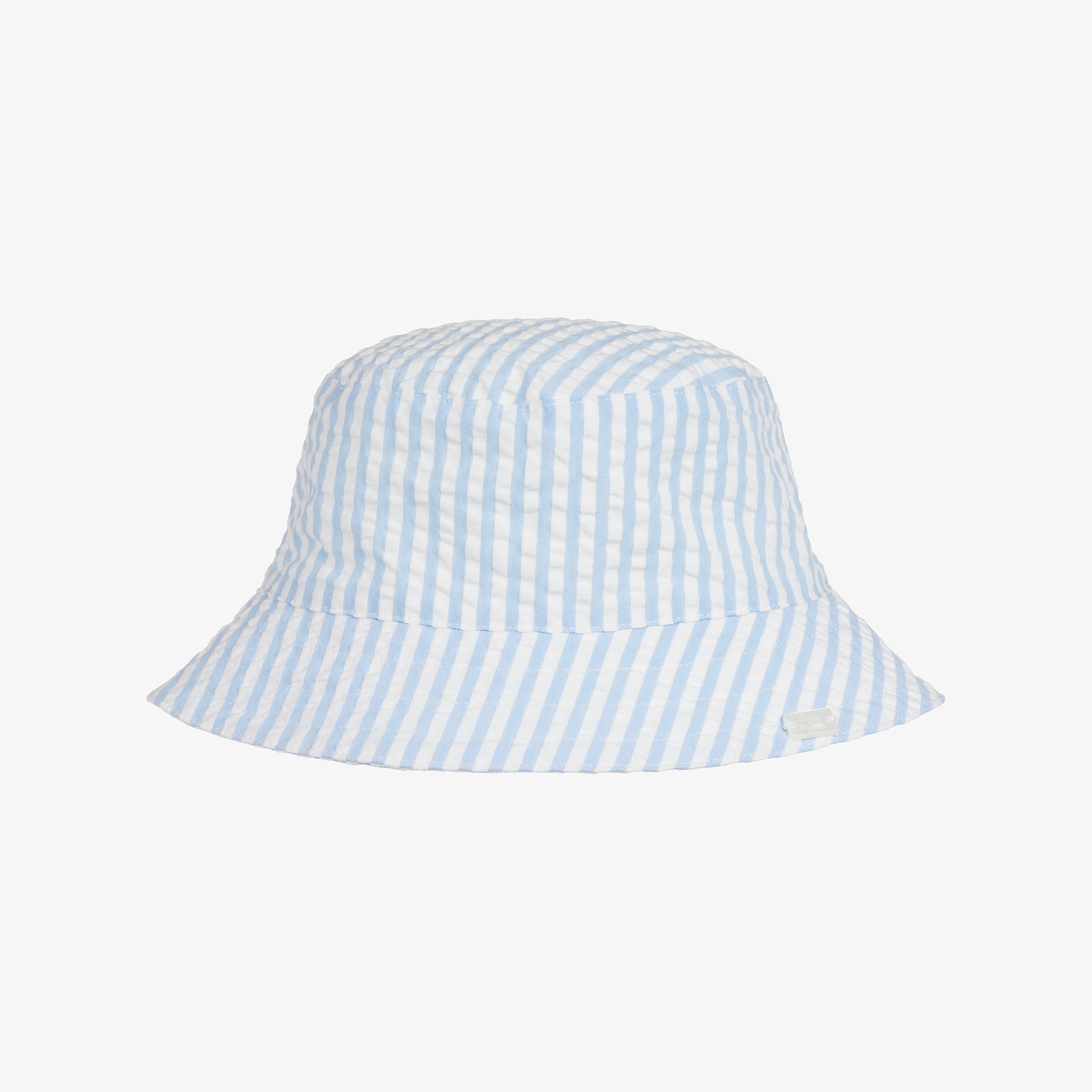 Baby Boys Blue & White Stripe Cotton Seersucker Sun Hat - View 1