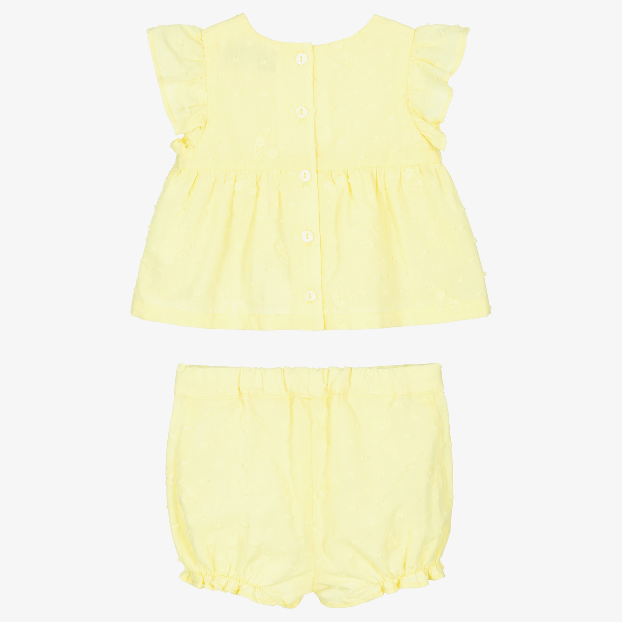 Baby Girls Embroidered Yellow Plumetis Cotton Shorts Set - View 3