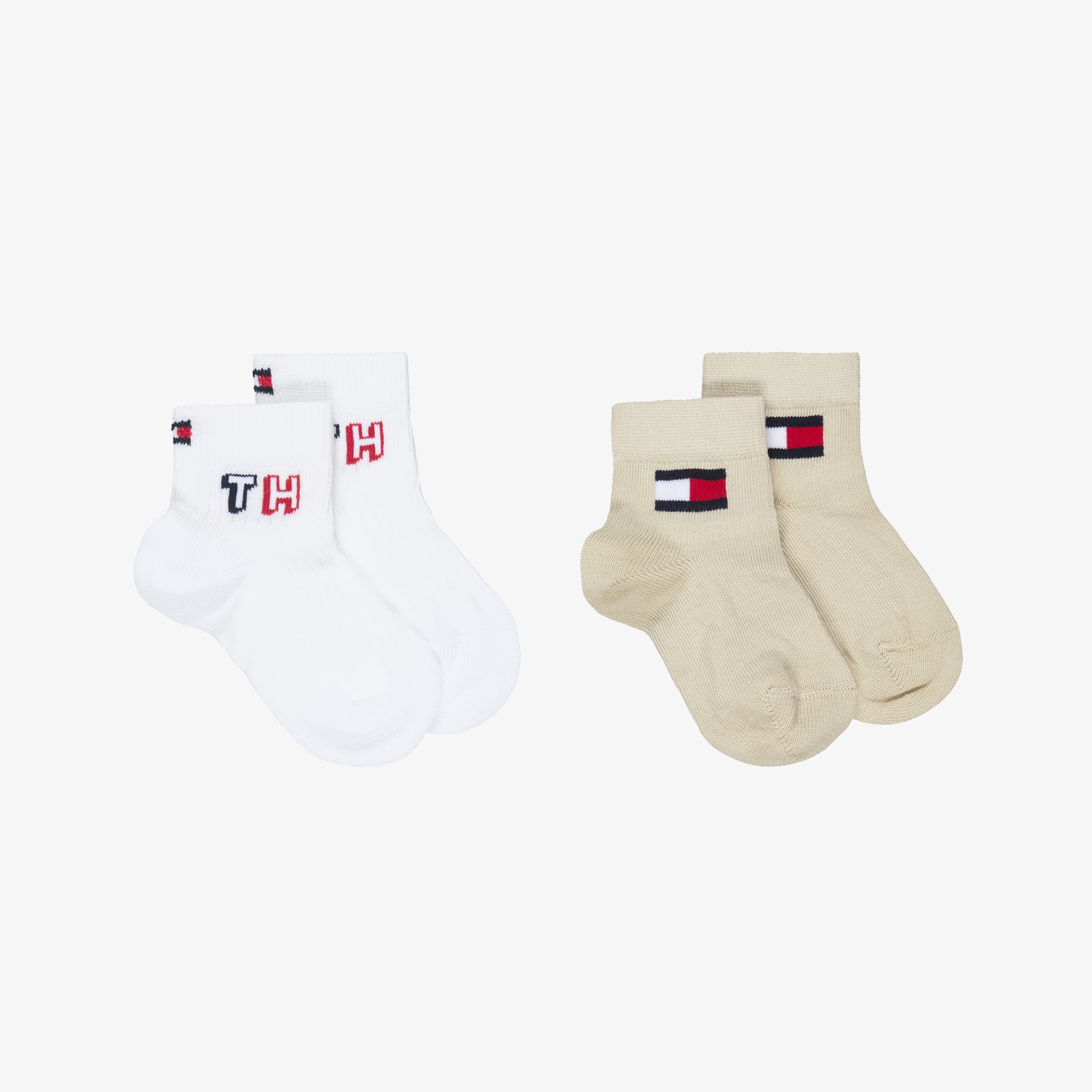 Baby Boys Beige & White Logo Ankle Socks (2 Pack) - View 1