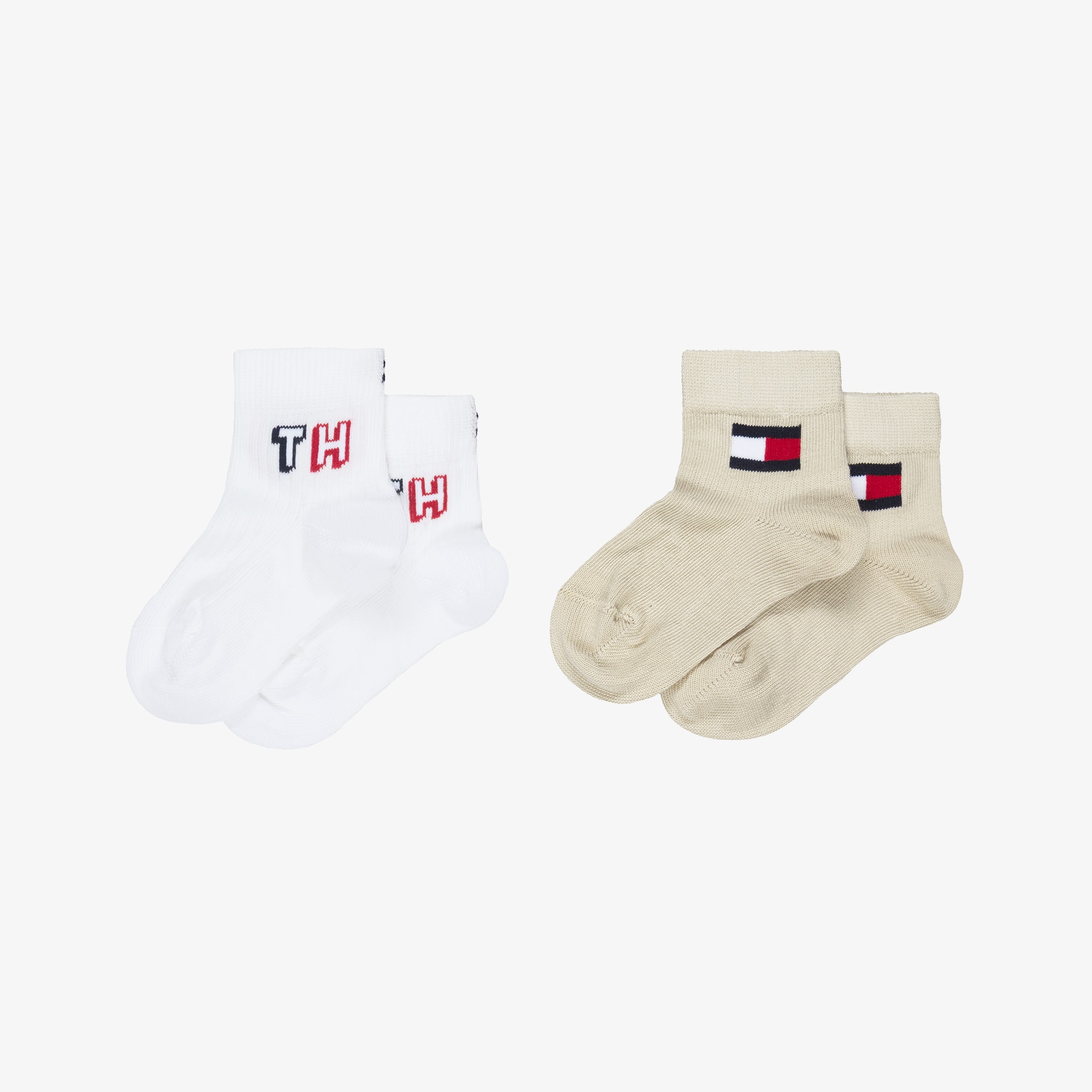 Baby Boys Beige & White Logo Ankle Socks (2 Pack) - View 2