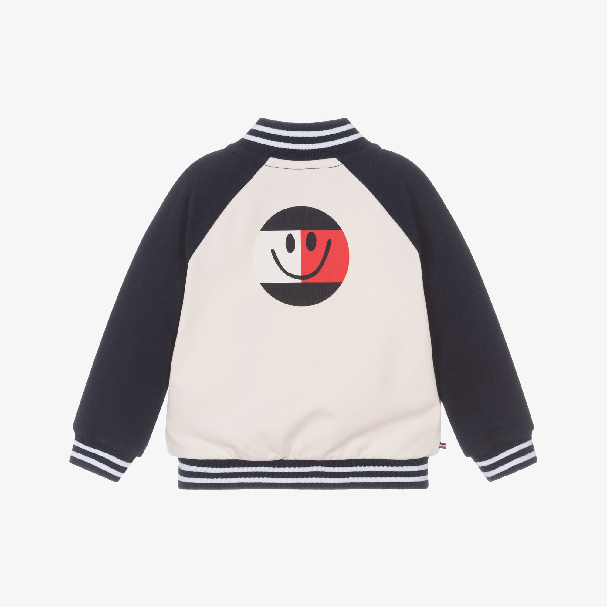 Baby Boys Ivory & Navy Blue Cotton Jersey Bomber Jacket - View 2