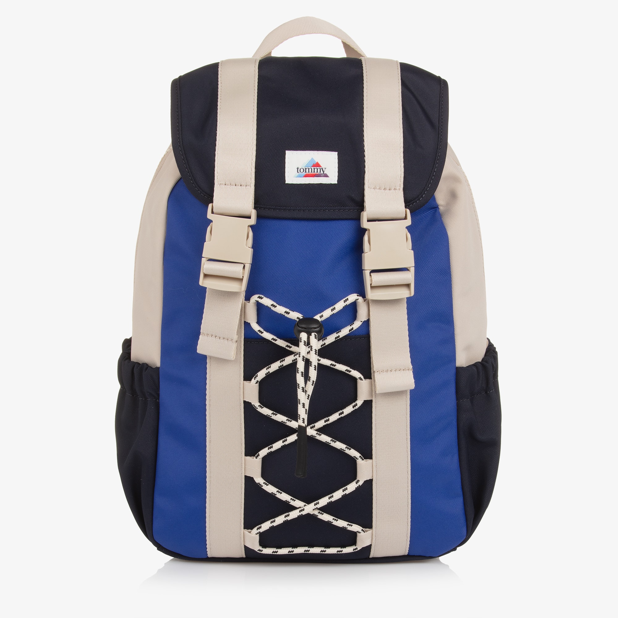 Beige & Blue Colourblock Backpack (38cm) - View 1