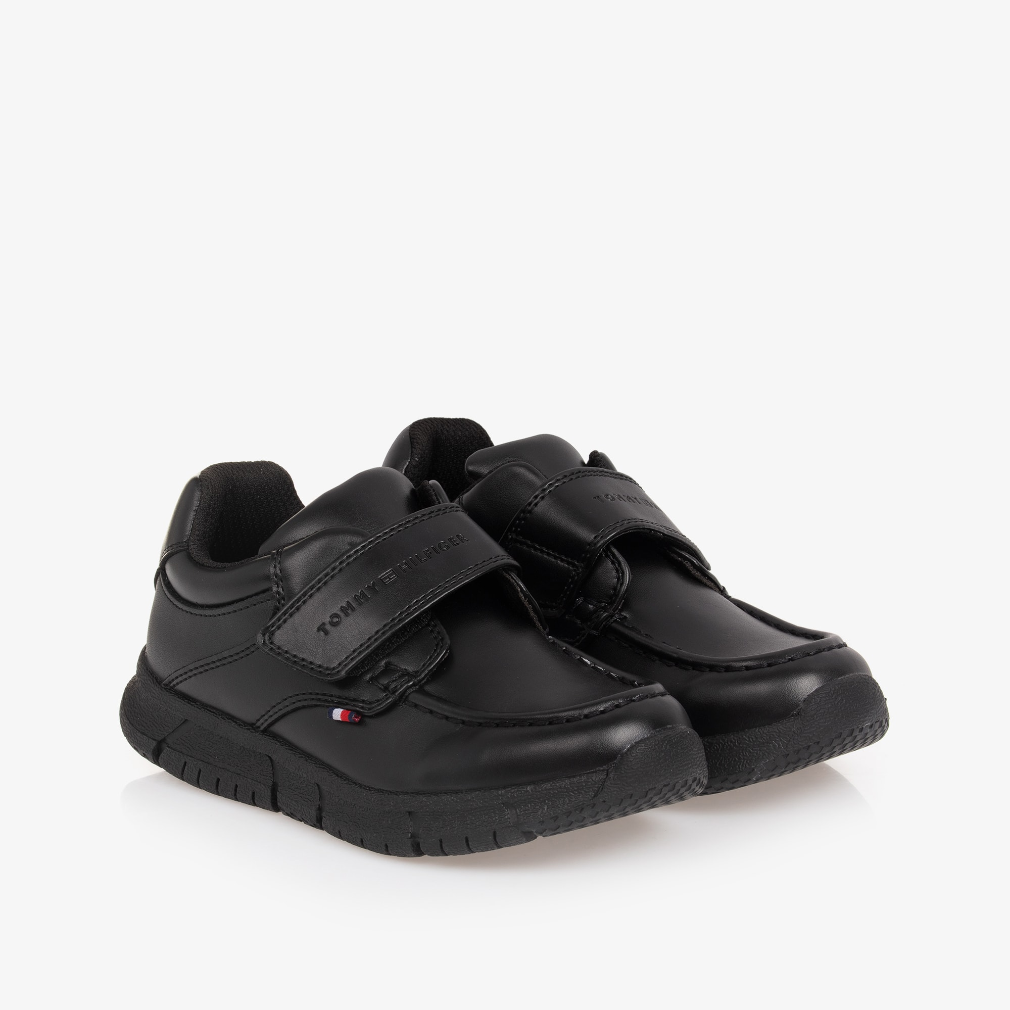 Boys Black Faux Leather Velcro Shoes - View 1