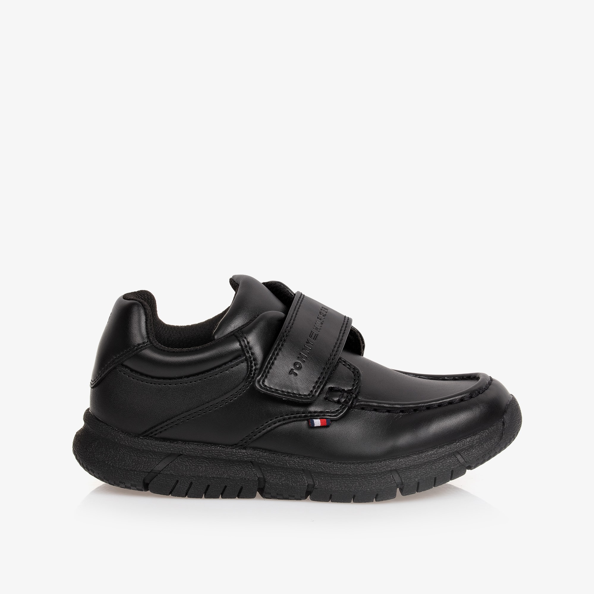 Boys Black Faux Leather Velcro Shoes - View 4