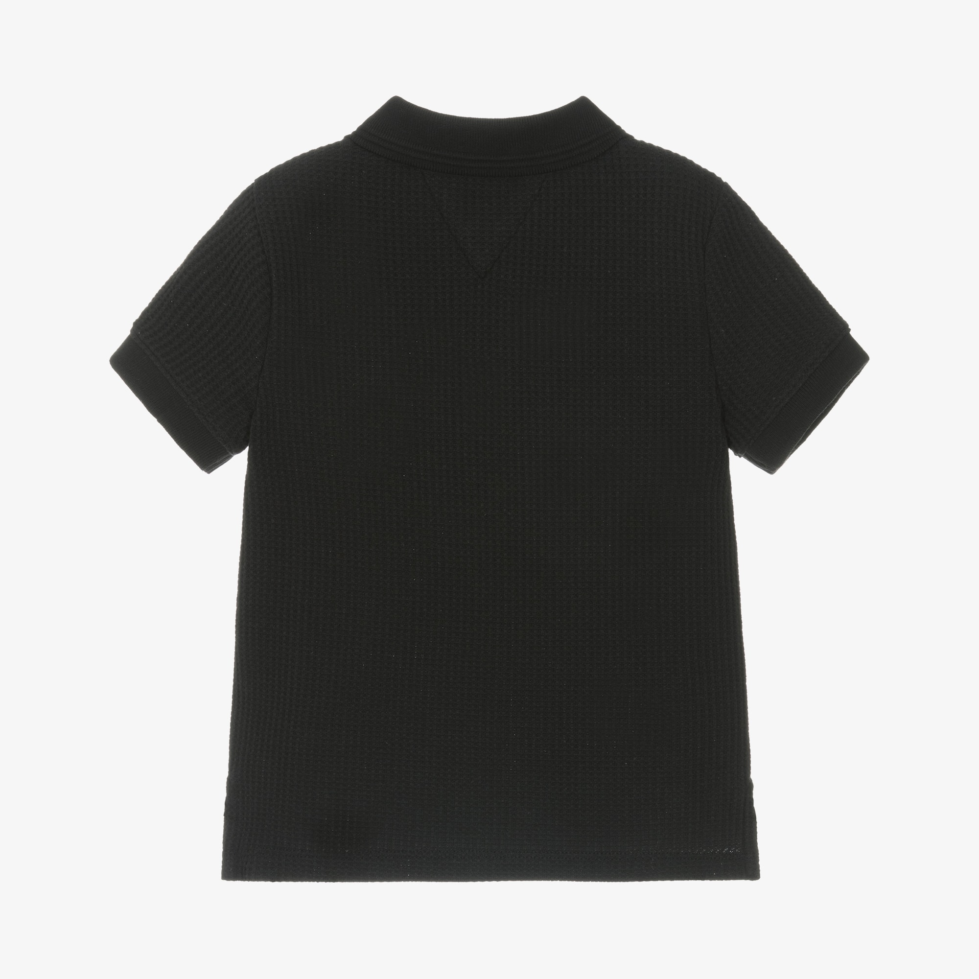 Boys Black Waffle Texture Polo Shirt - View 2