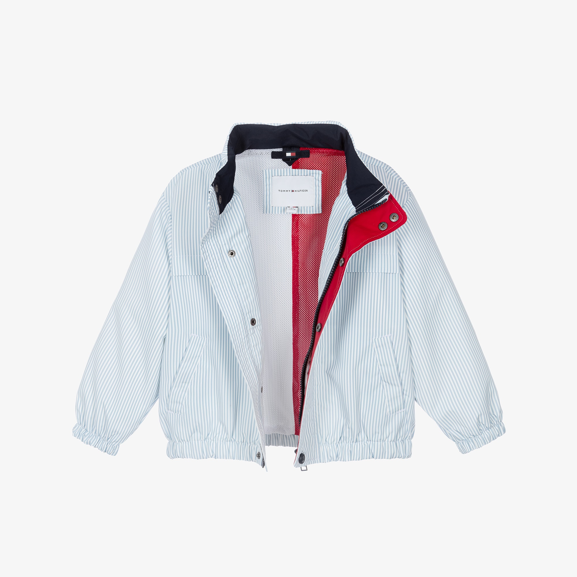 Boys Blue Striped Jacket with Pack-Away Hood - View 3
