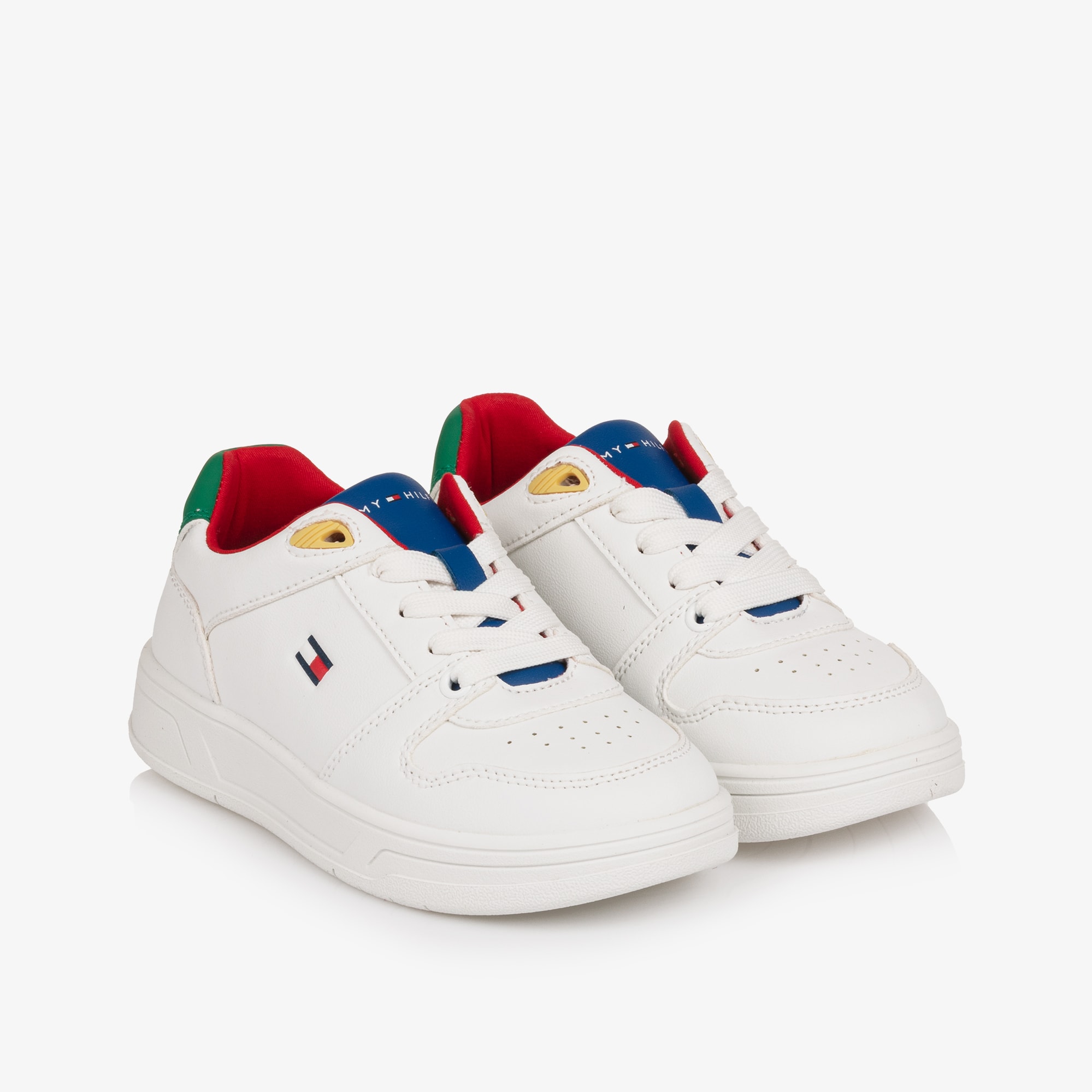 Boys White Colourblock Leather Lace-Up Trainers - View 1