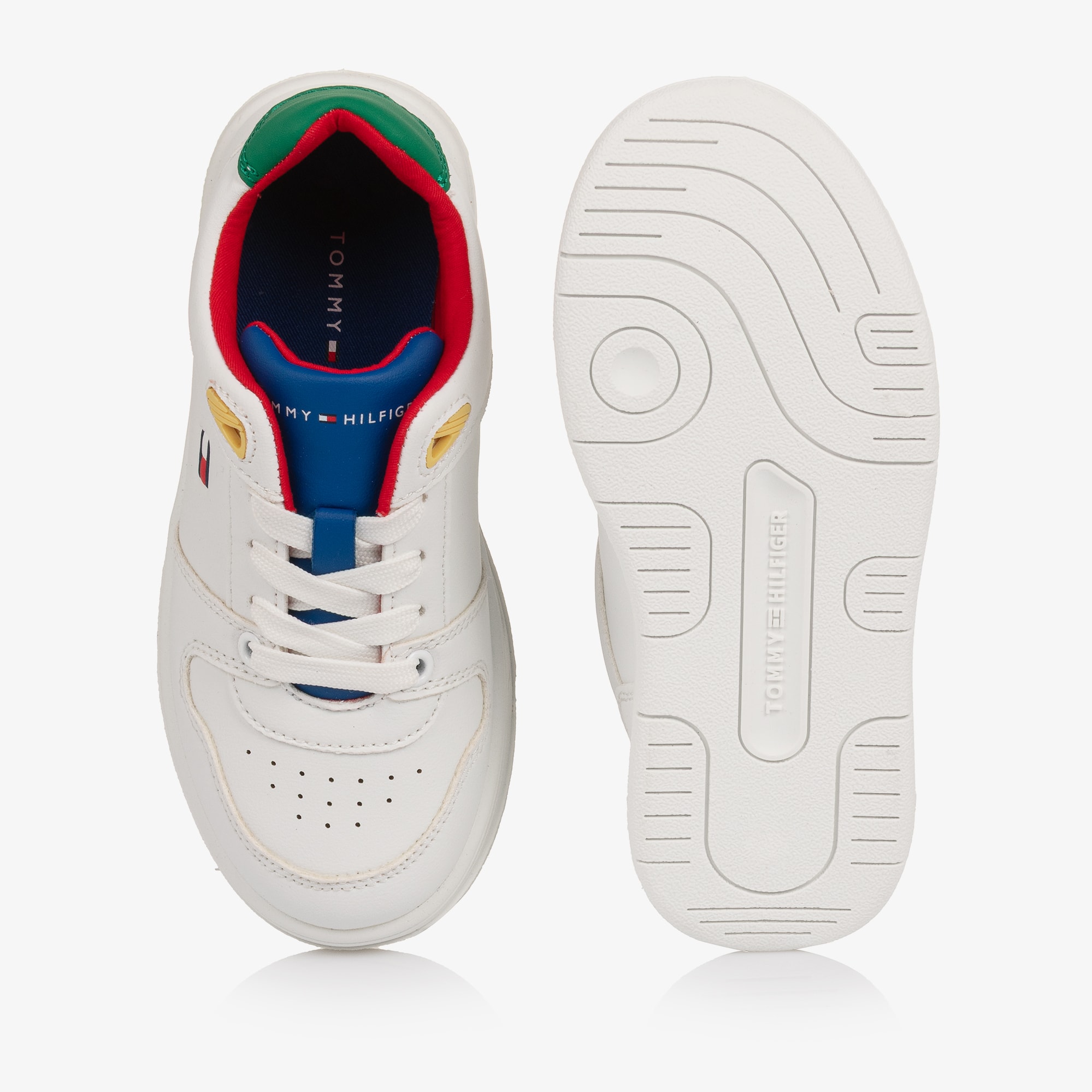Boys White Colourblock Leather Lace-Up Trainers - View 3