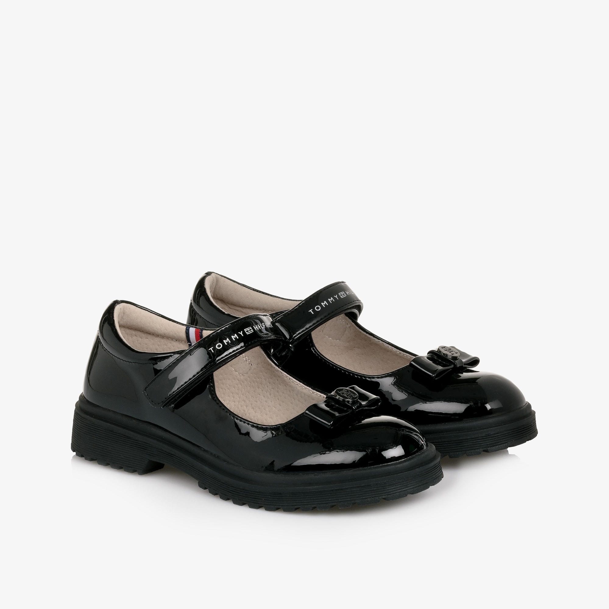 Girls Black Patent Velcro Shoes - View 1