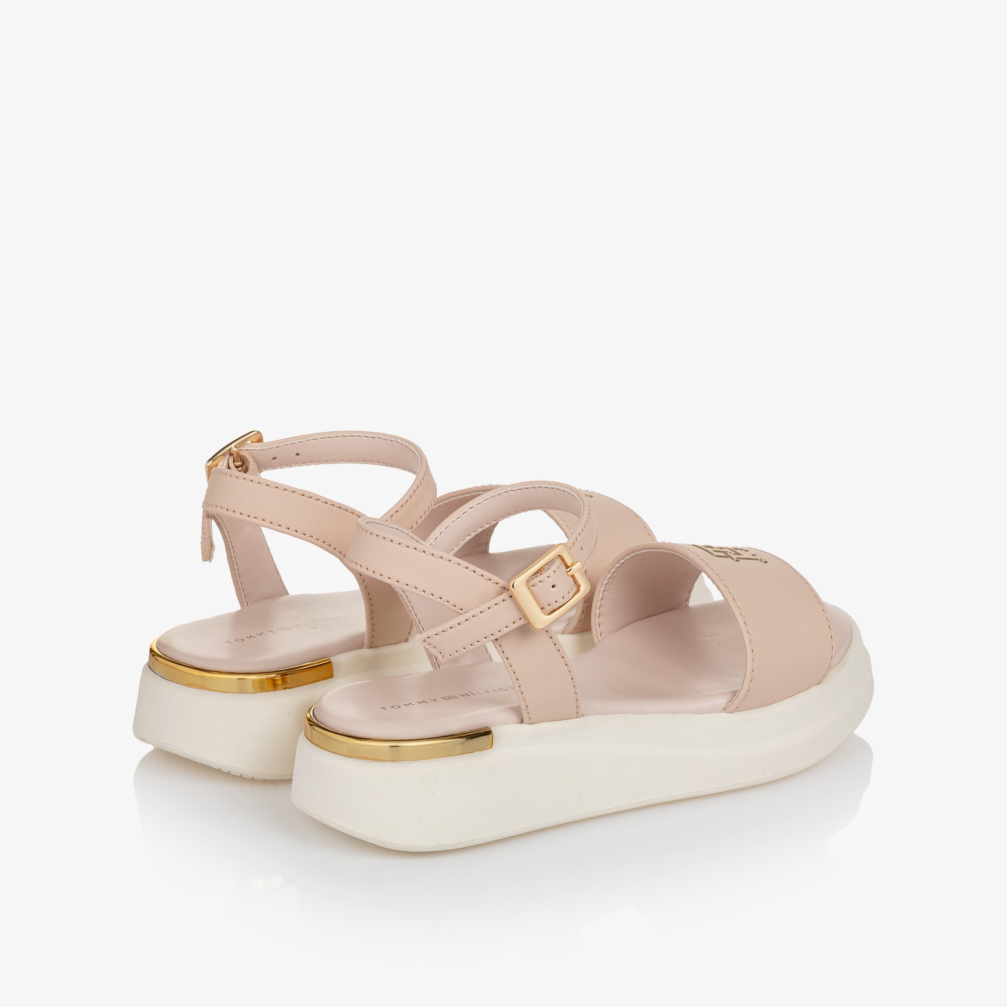 Girls Pink Faux Leather Sandals with TH Monogram - View 2