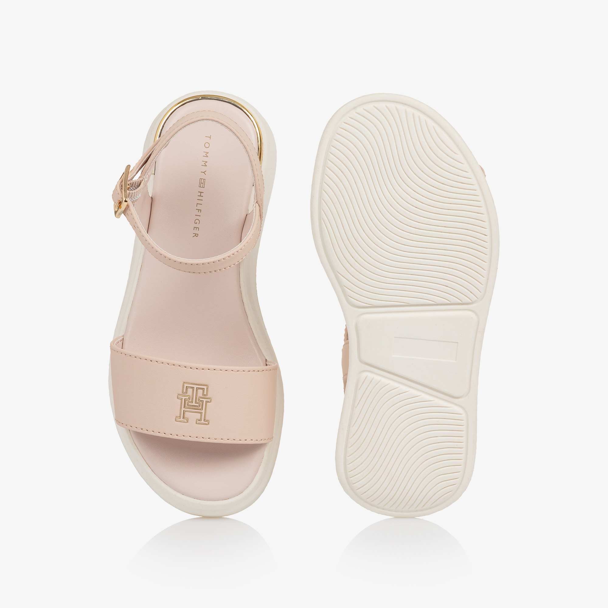 Girls Pink Faux Leather Sandals with TH Monogram - View 3