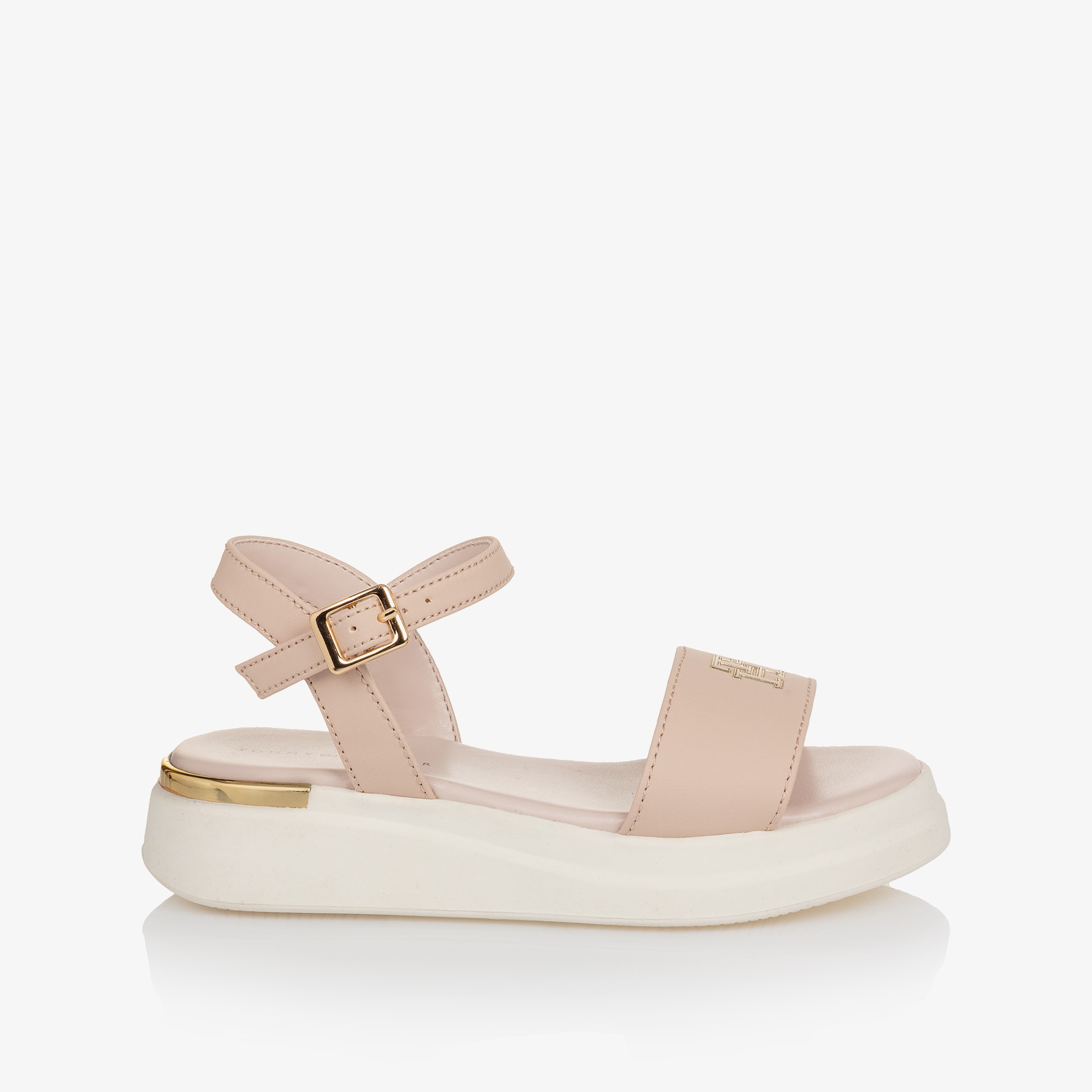 Girls Pink Faux Leather Sandals with TH Monogram - View 4