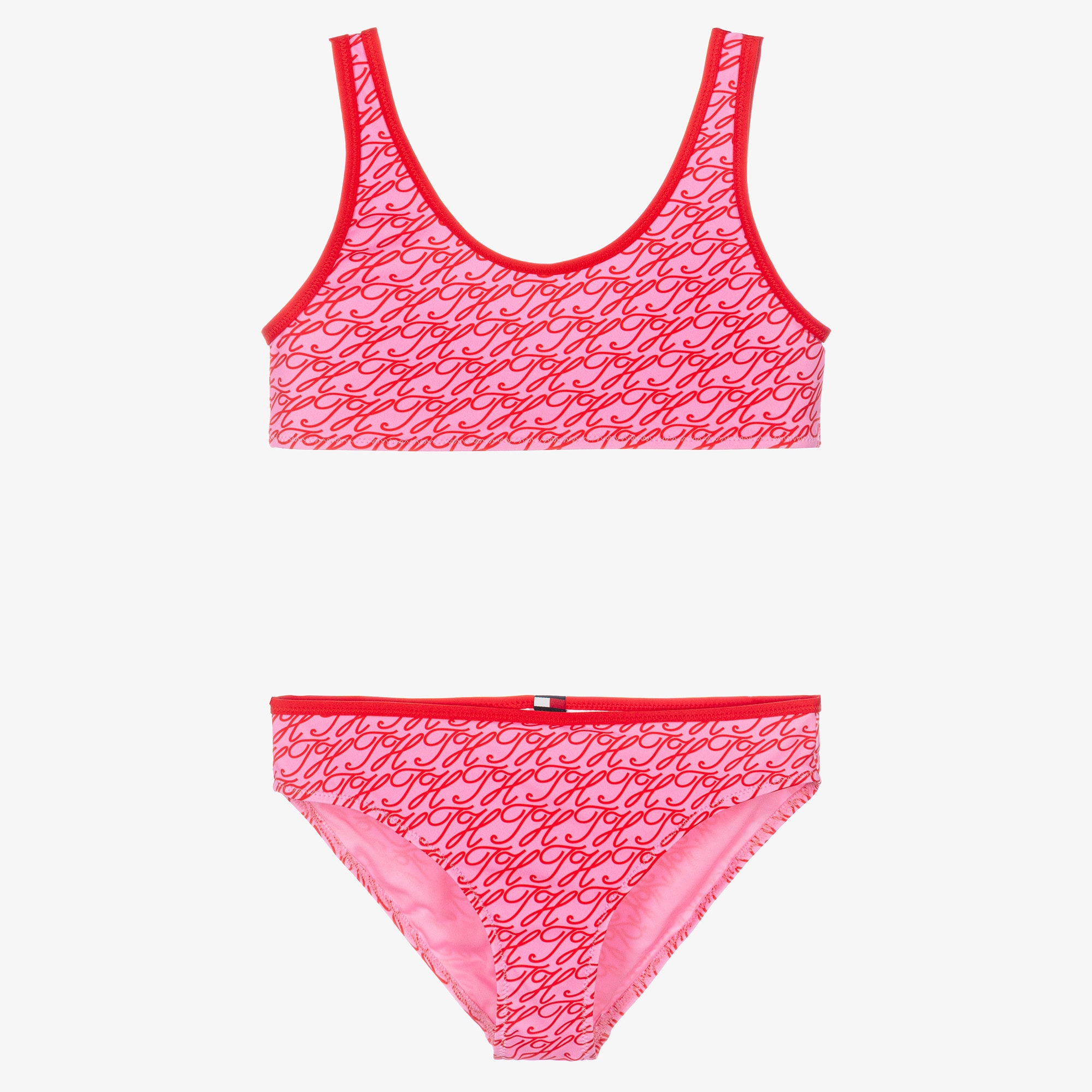 Girls Pink & Red Script Logo Bikini - View 1