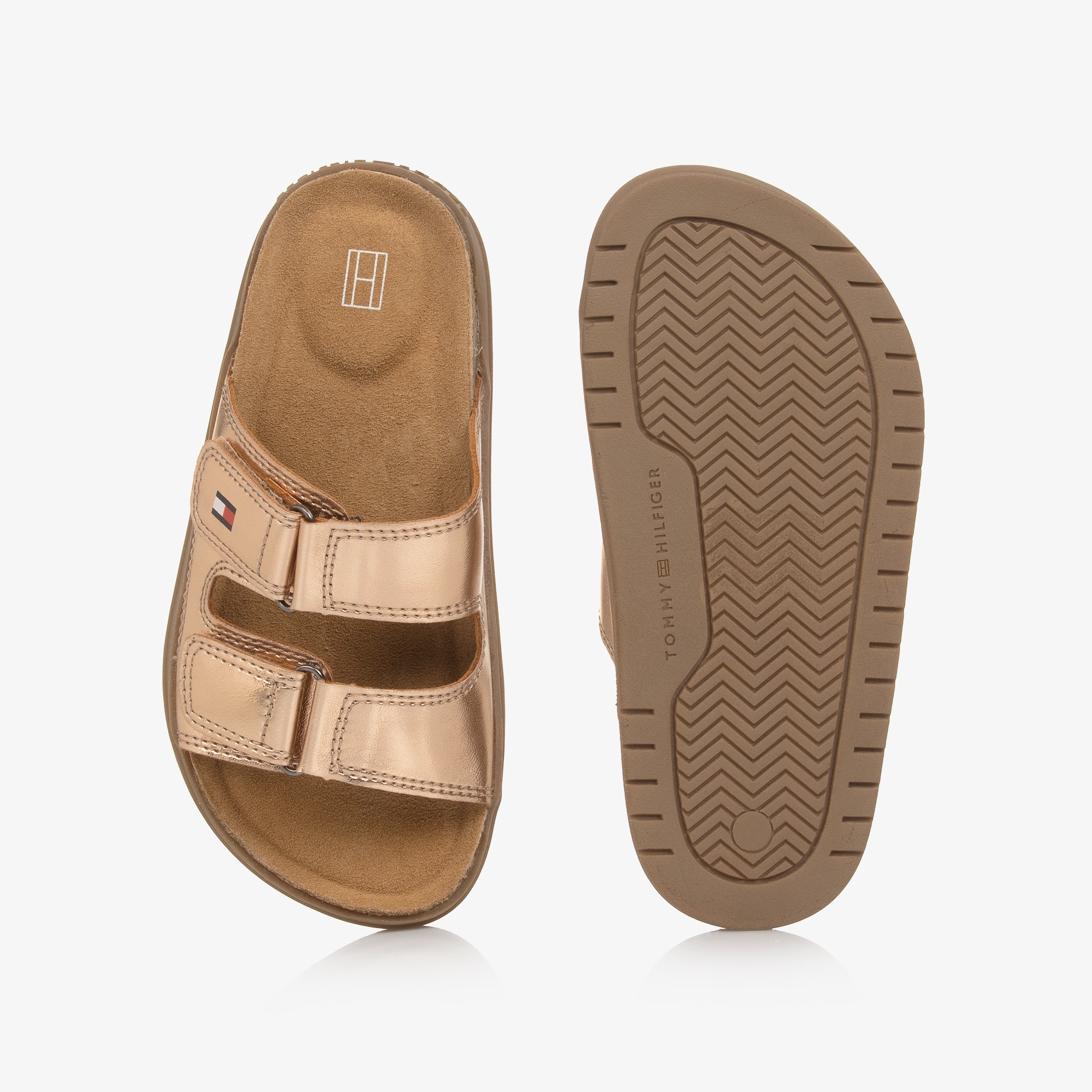 Girls Rose Gold Faux Leather Sliders - View 3