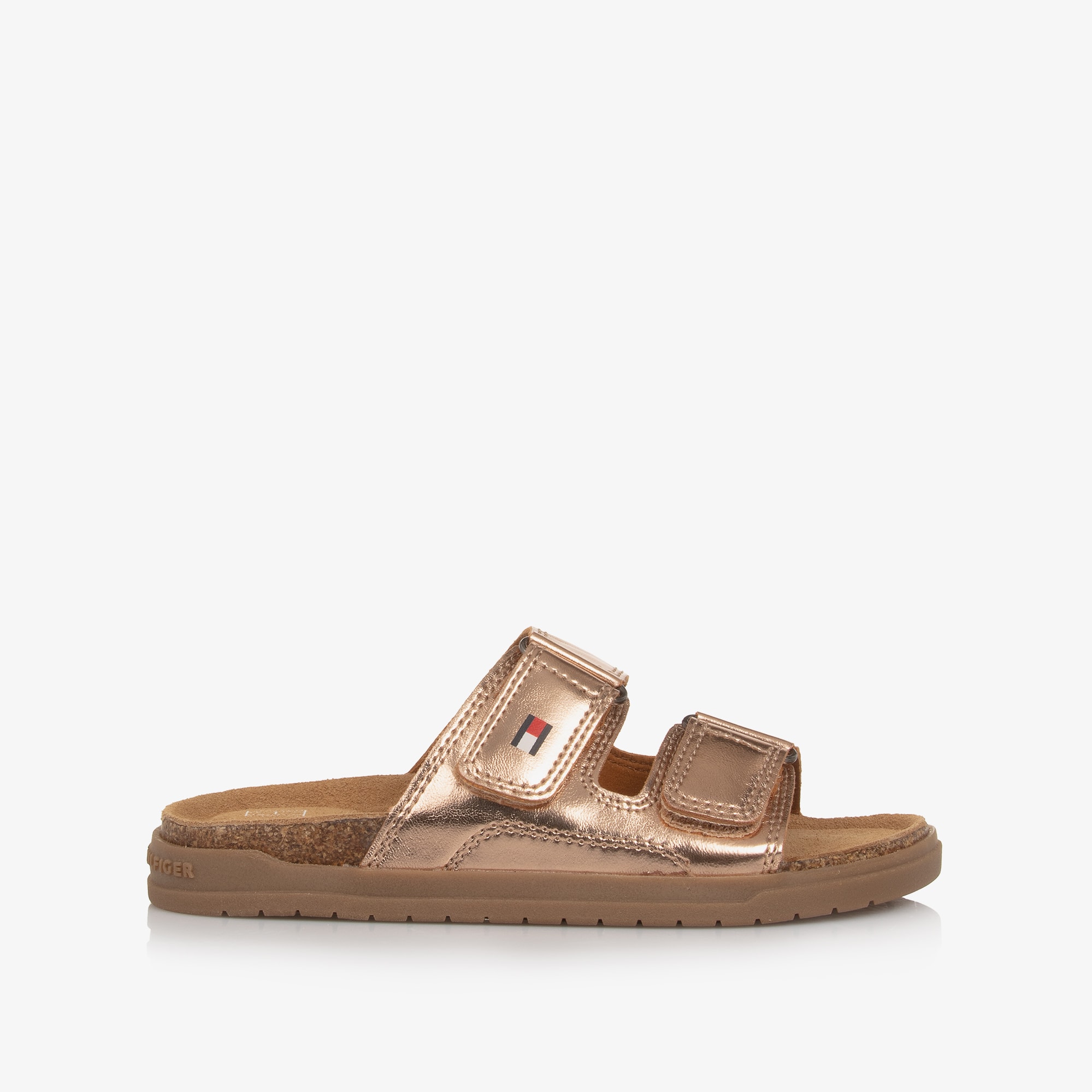 Girls Rose Gold Faux Leather Sliders - View 4