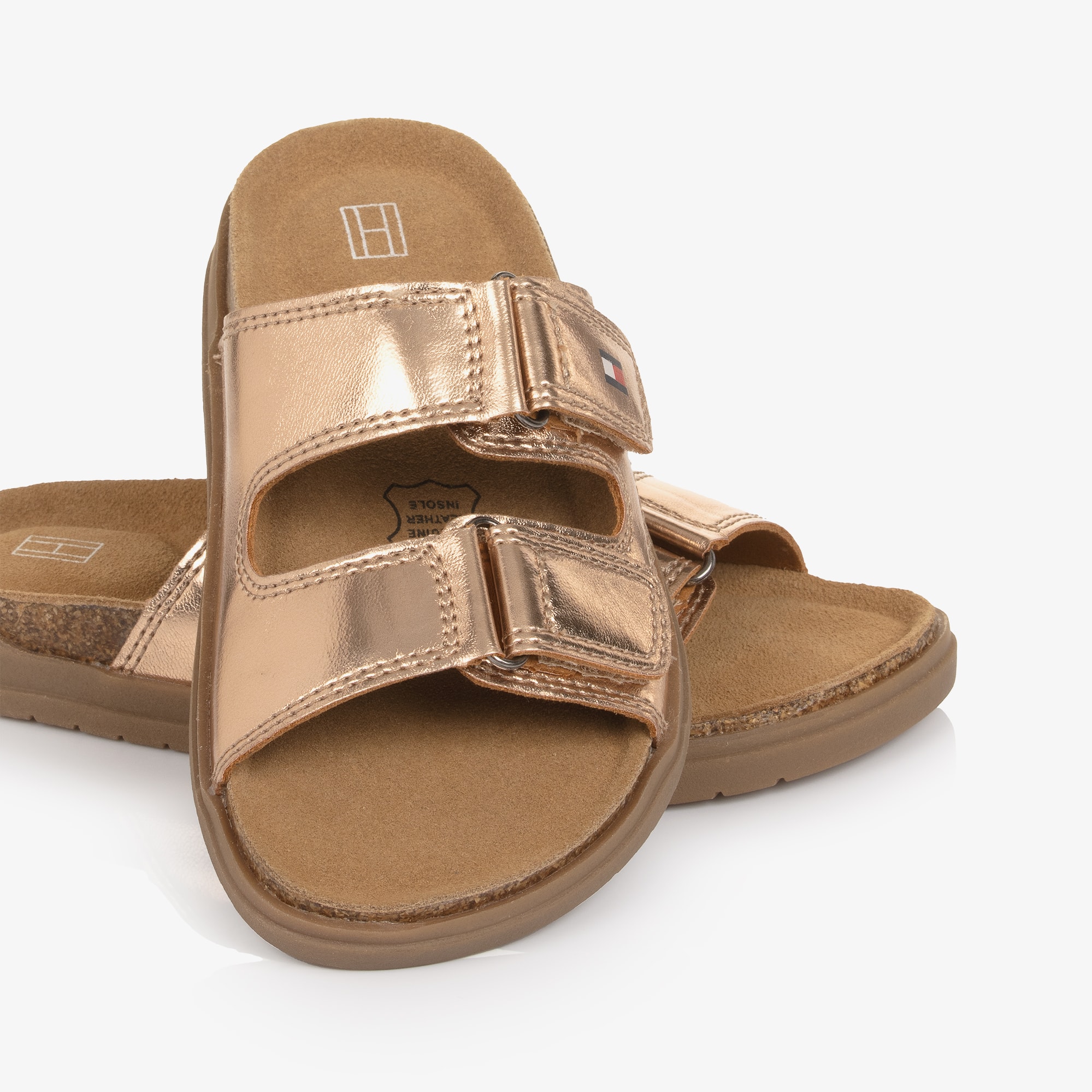 Girls Rose Gold Faux Leather Sliders - View 5