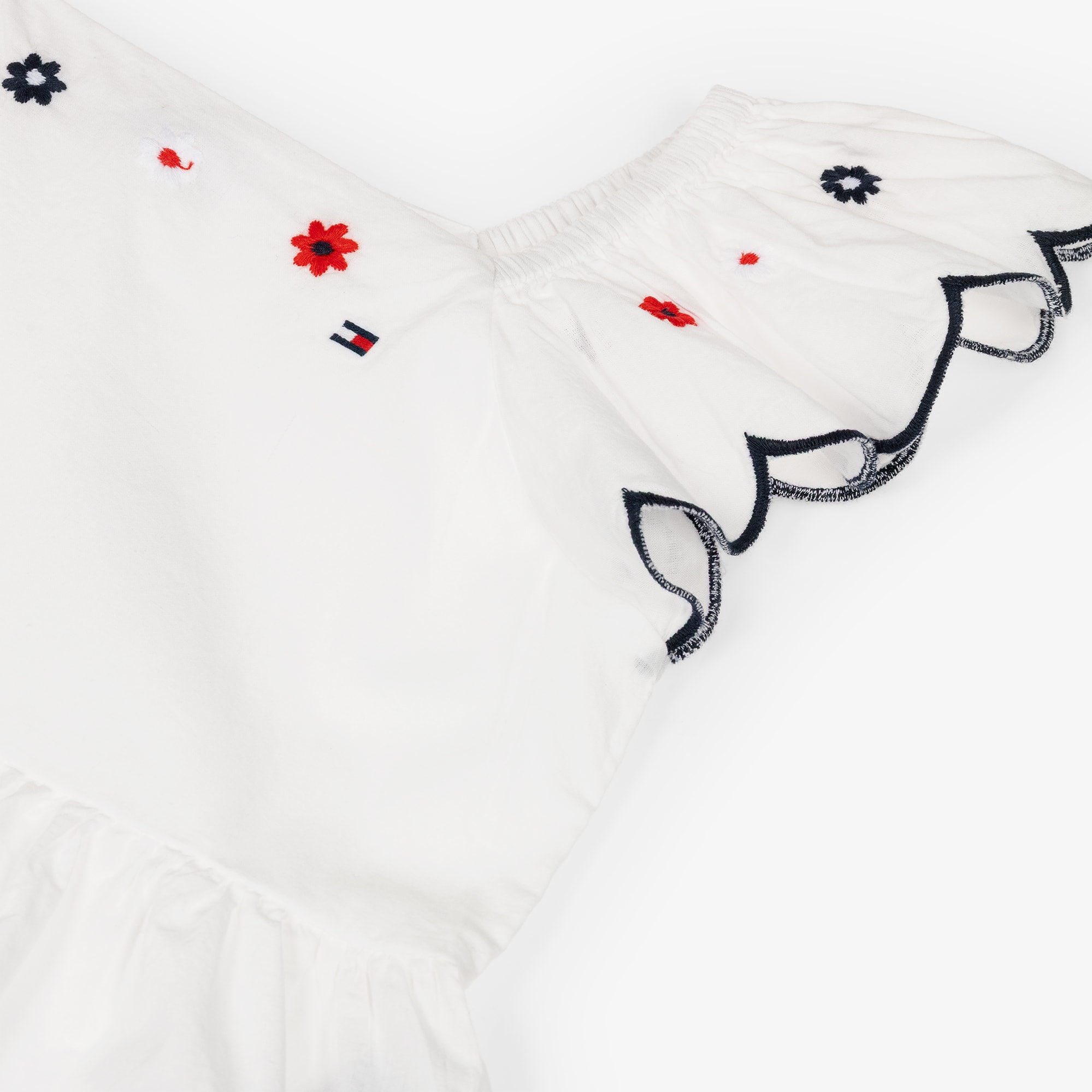 Girls White Cotton Blouse with Scalloped Trim - View 3