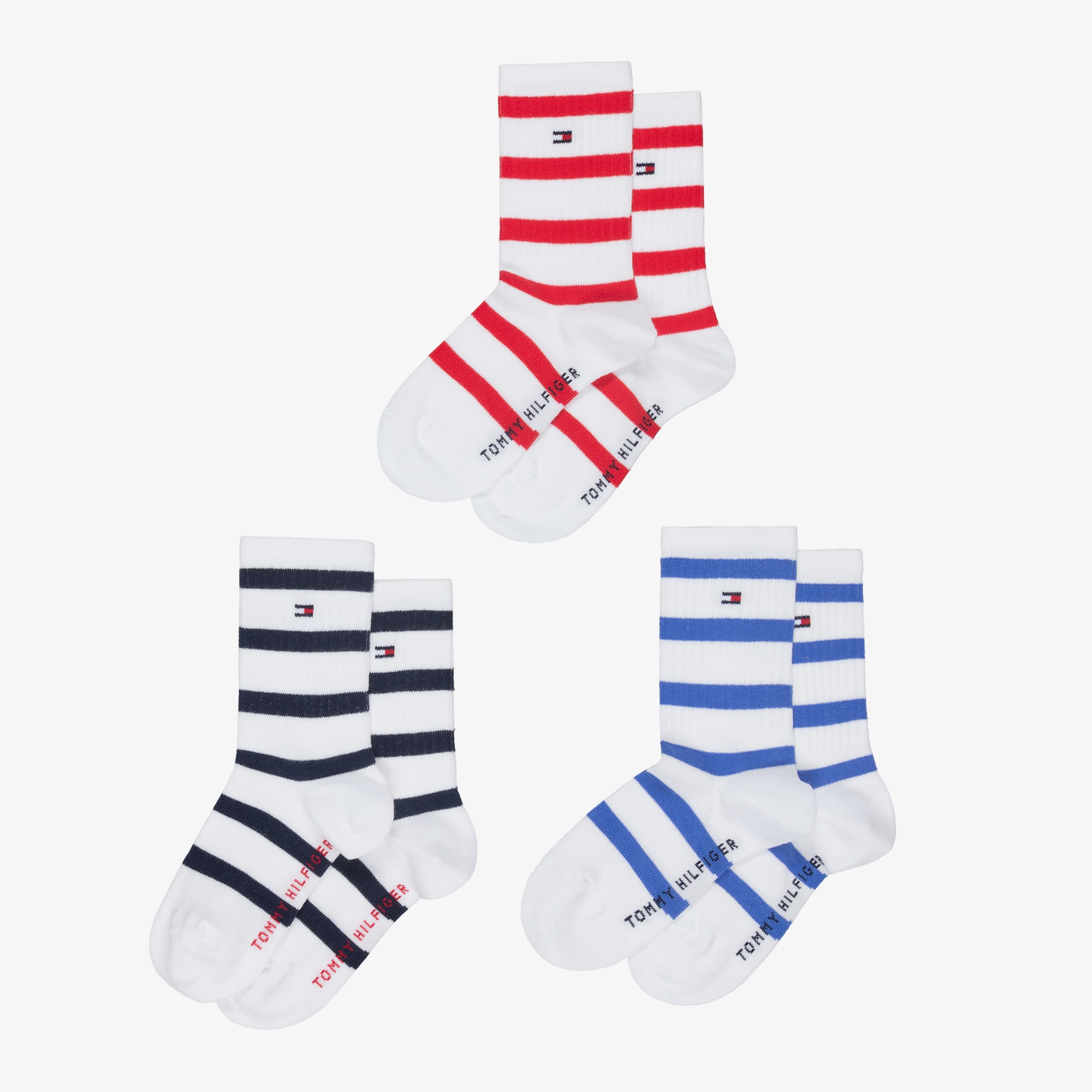 White Ankle Socks with Blue & Red Stripes (3 Pack) - View 2