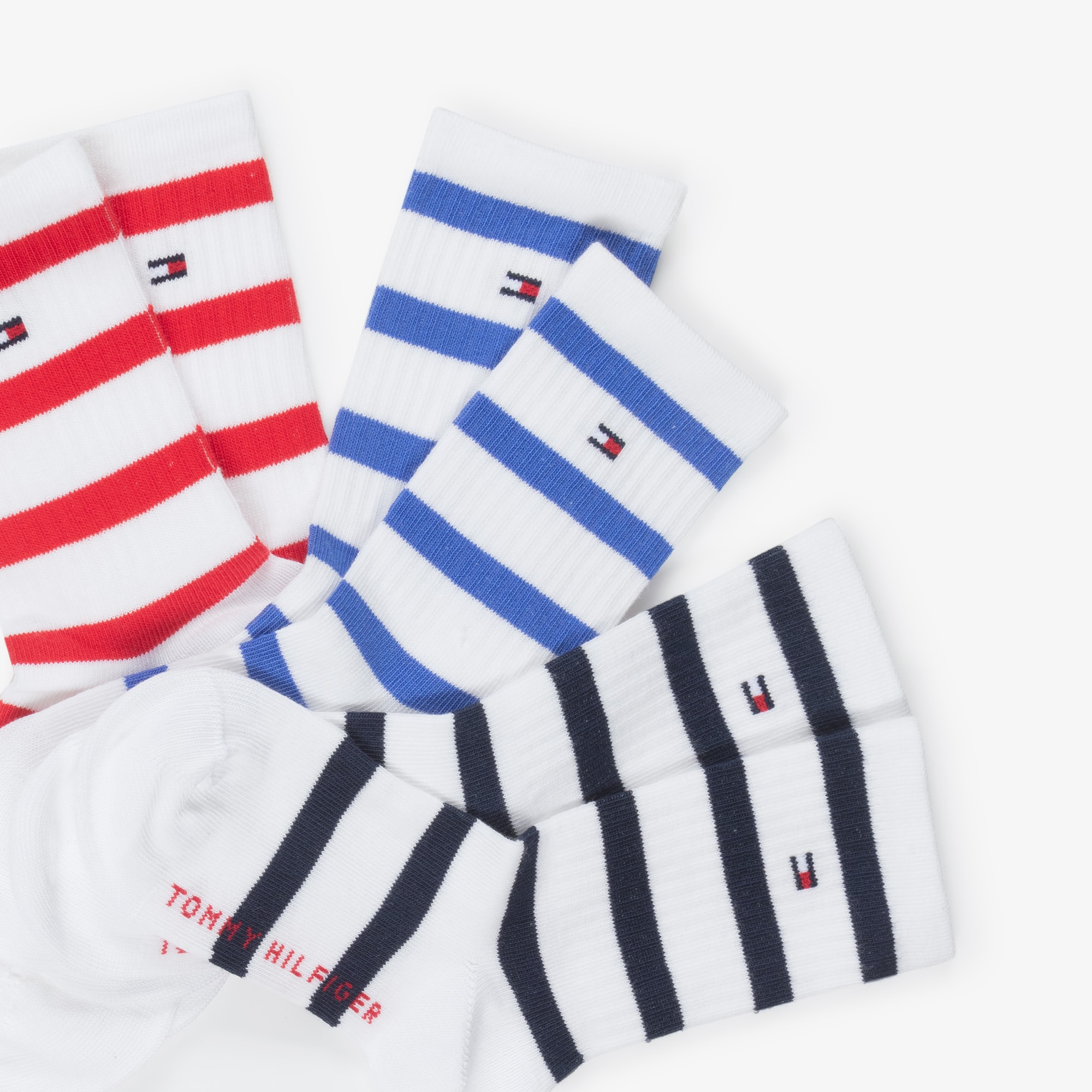 White Ankle Socks with Blue & Red Stripes (3 Pack) - View 3