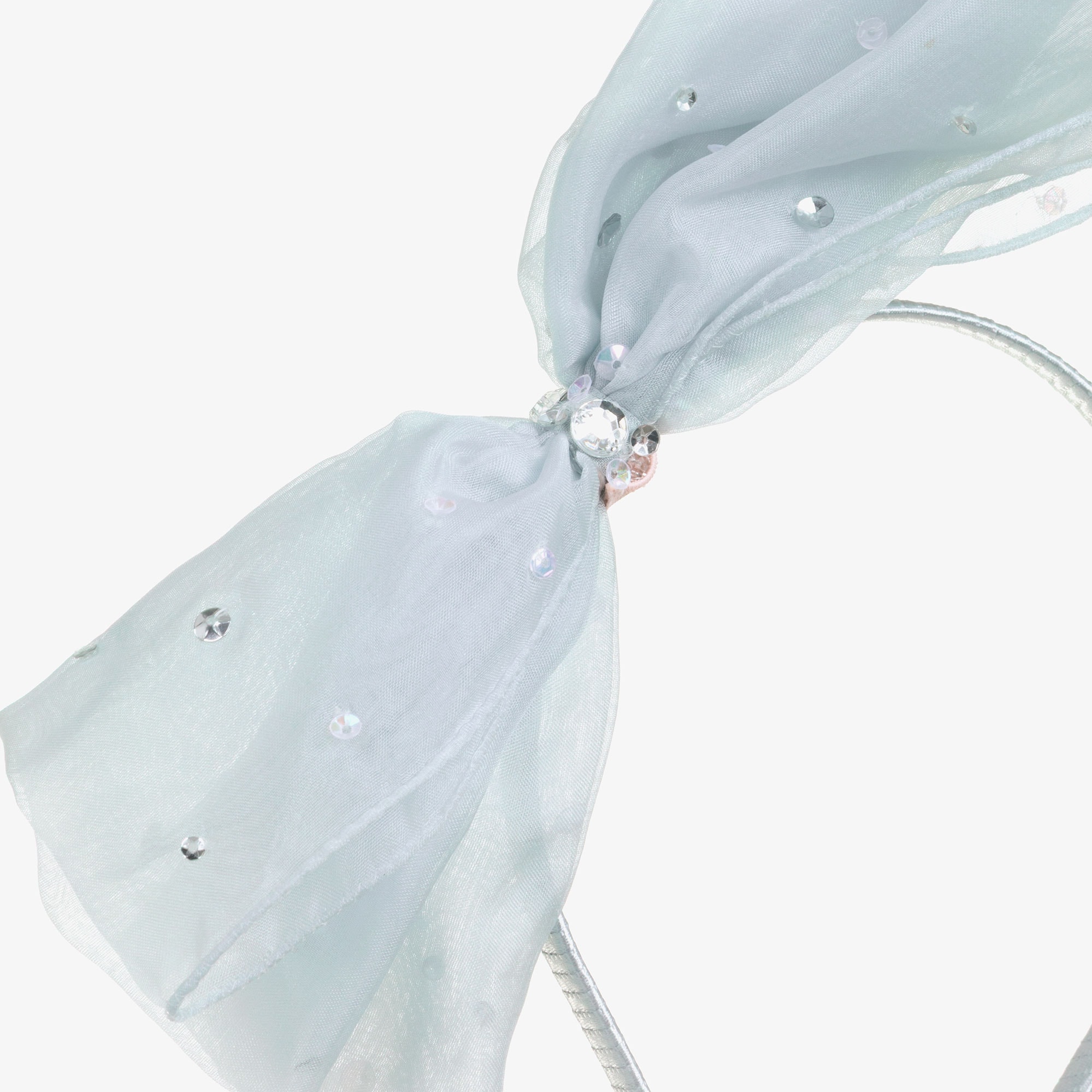 Girls Blue Organza Bow Hairband with Sequins - View 5