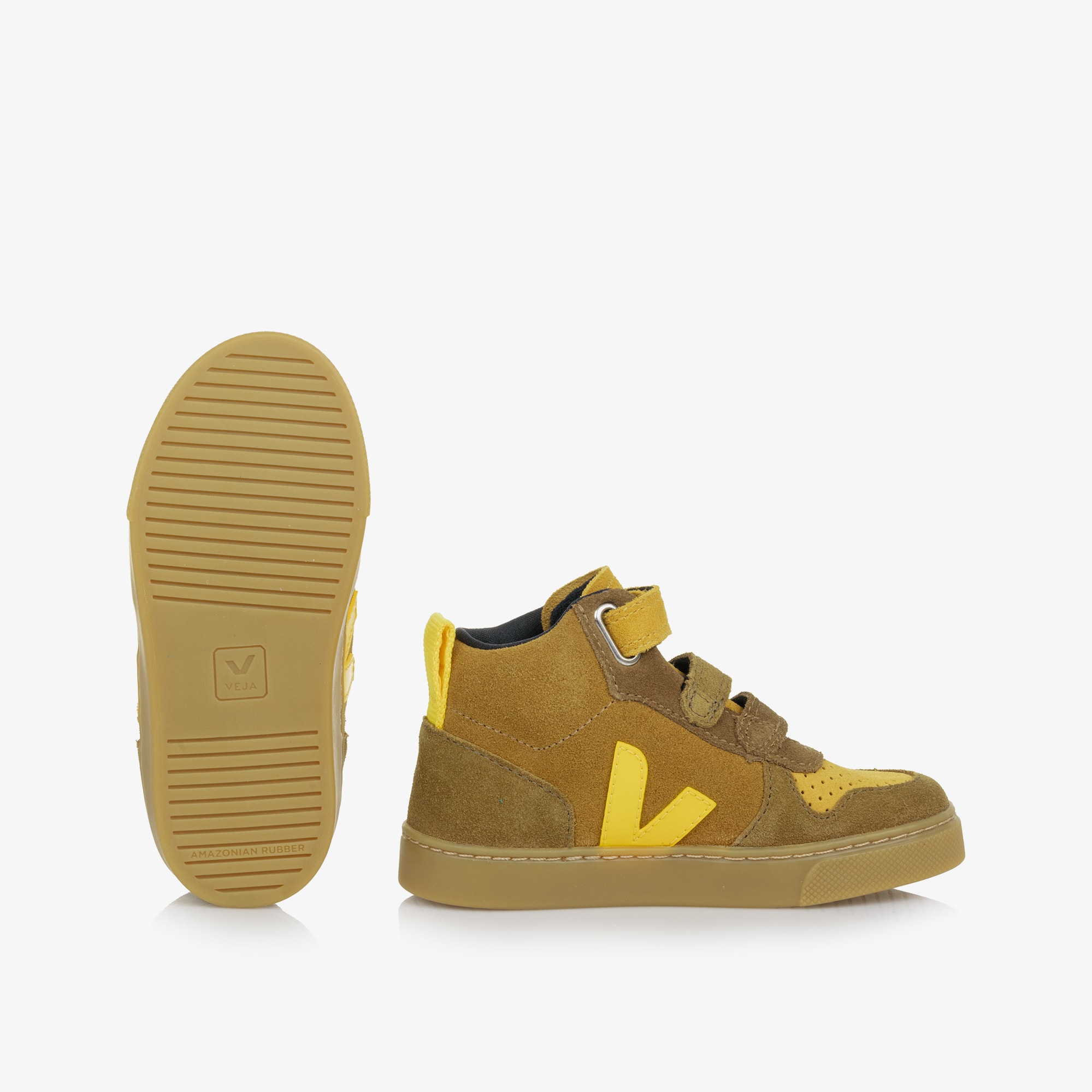 Boys Beige & Yellow Suede Leather V-10 High-Top Trainers - View 3