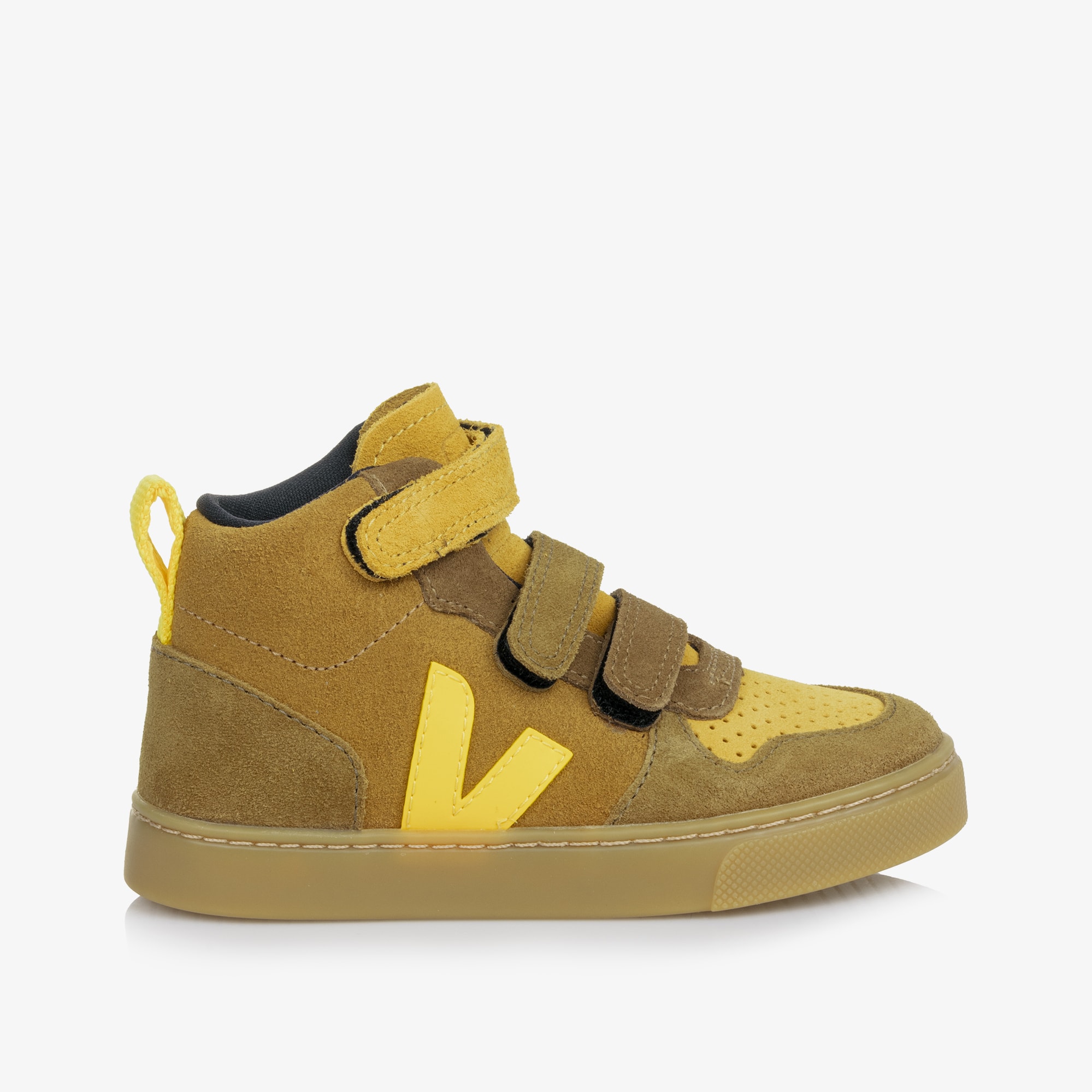 Boys Beige & Yellow Suede Leather V-10 High-Top Trainers - View 4