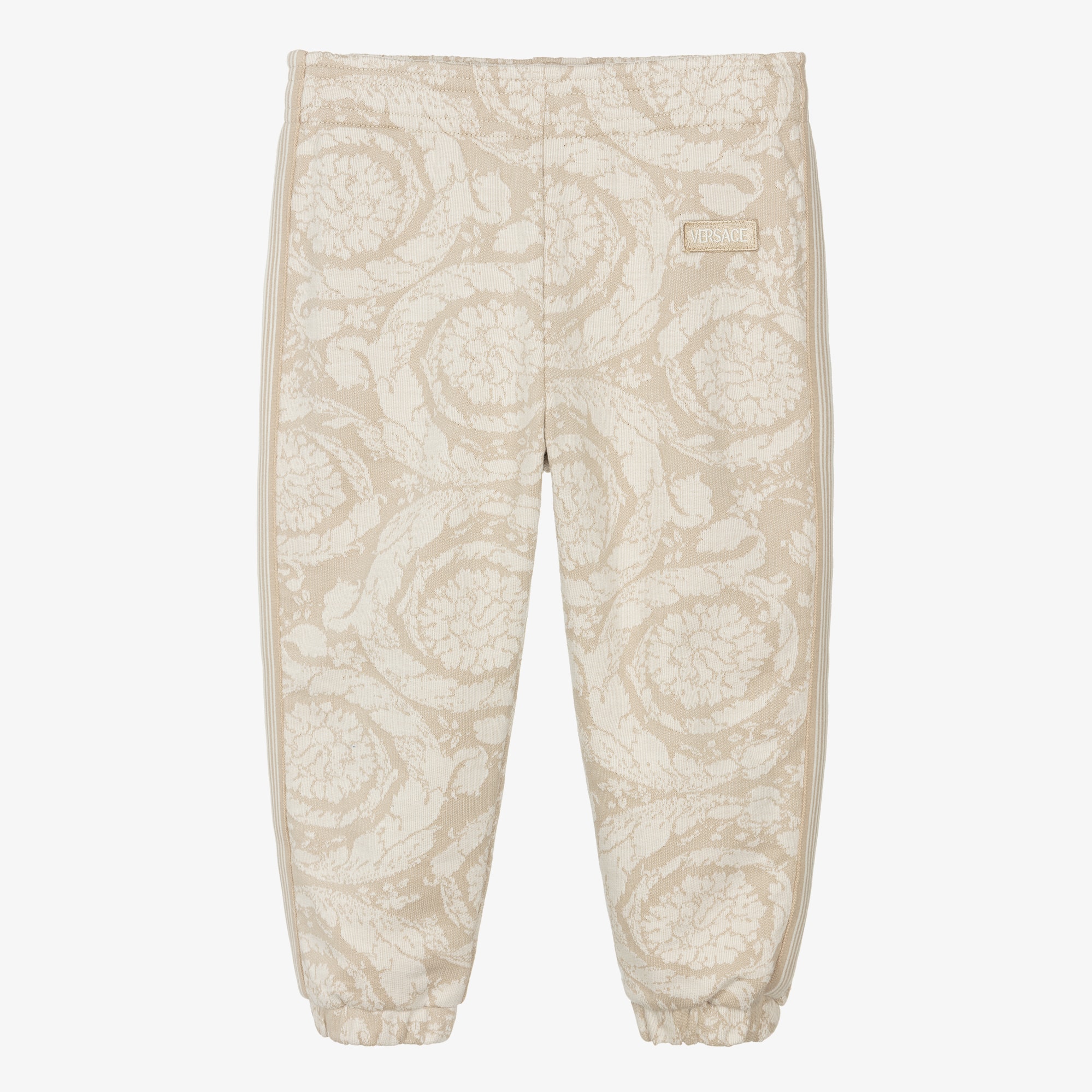 Beige Cotton Jersey Jacquard Whisper Barocco Junior Joggers - View 1