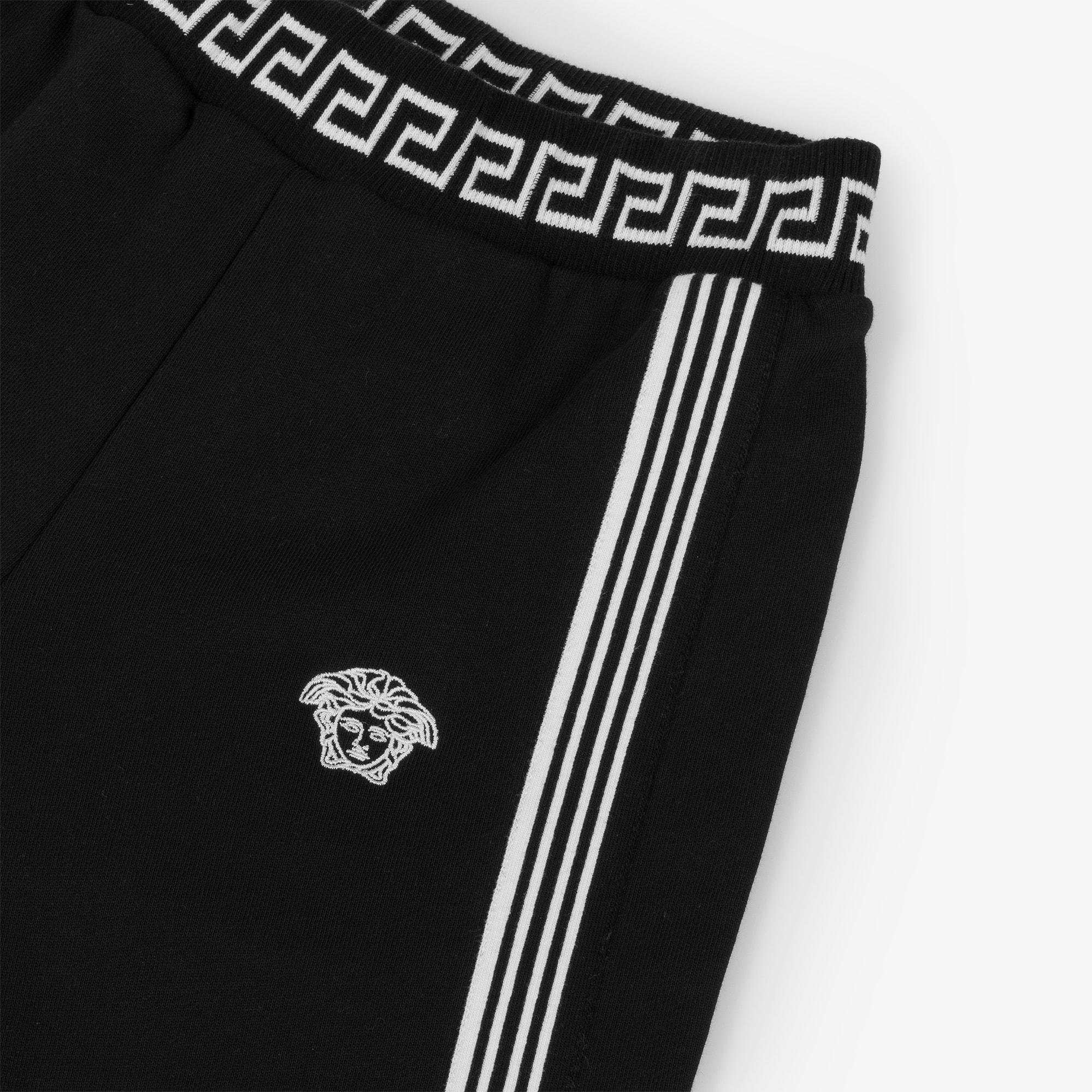 Older Boys Black Cotton Joggers with Greca Waistband - View 3