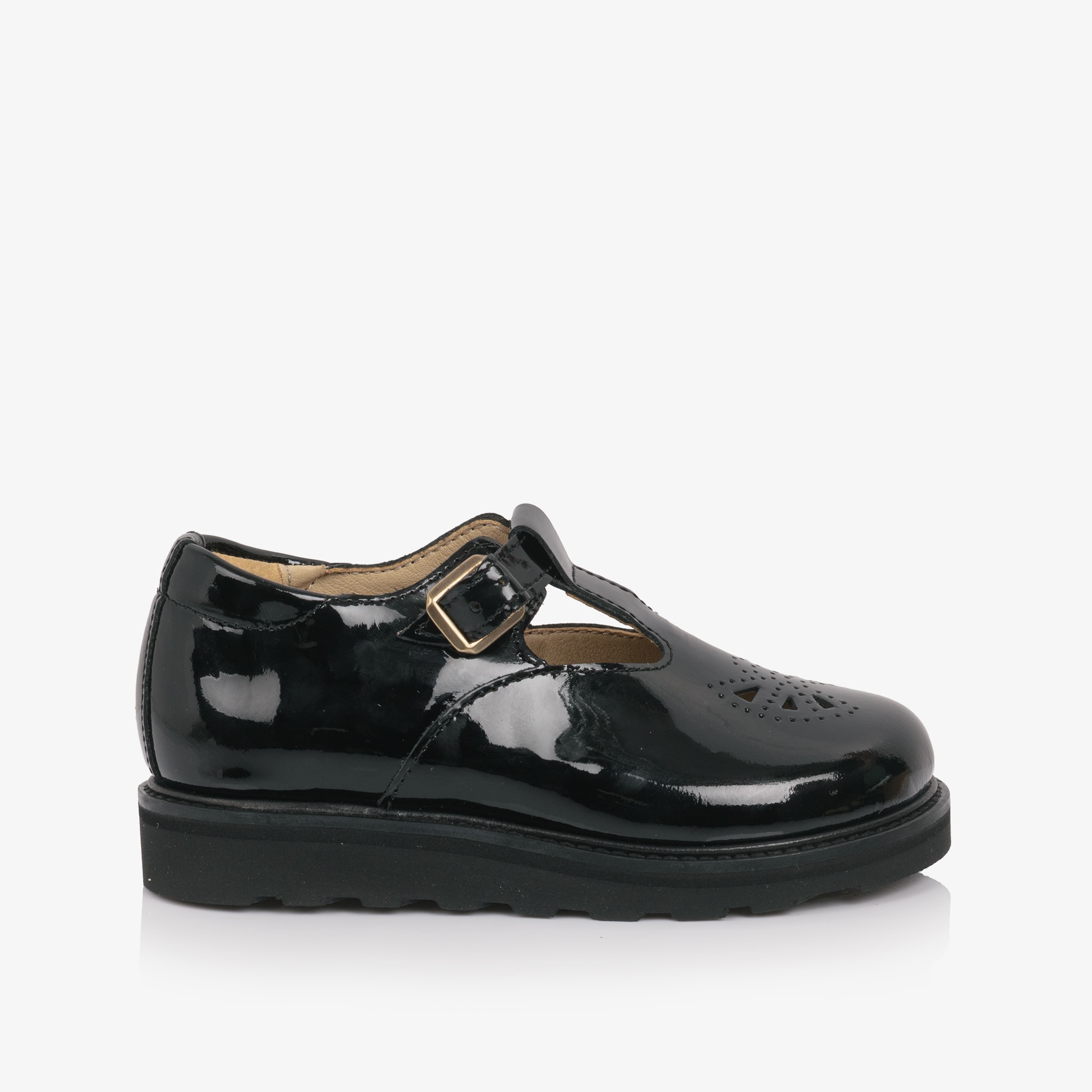 Girls Black Patent Leather T-Bar Buckle Shoes - View 4