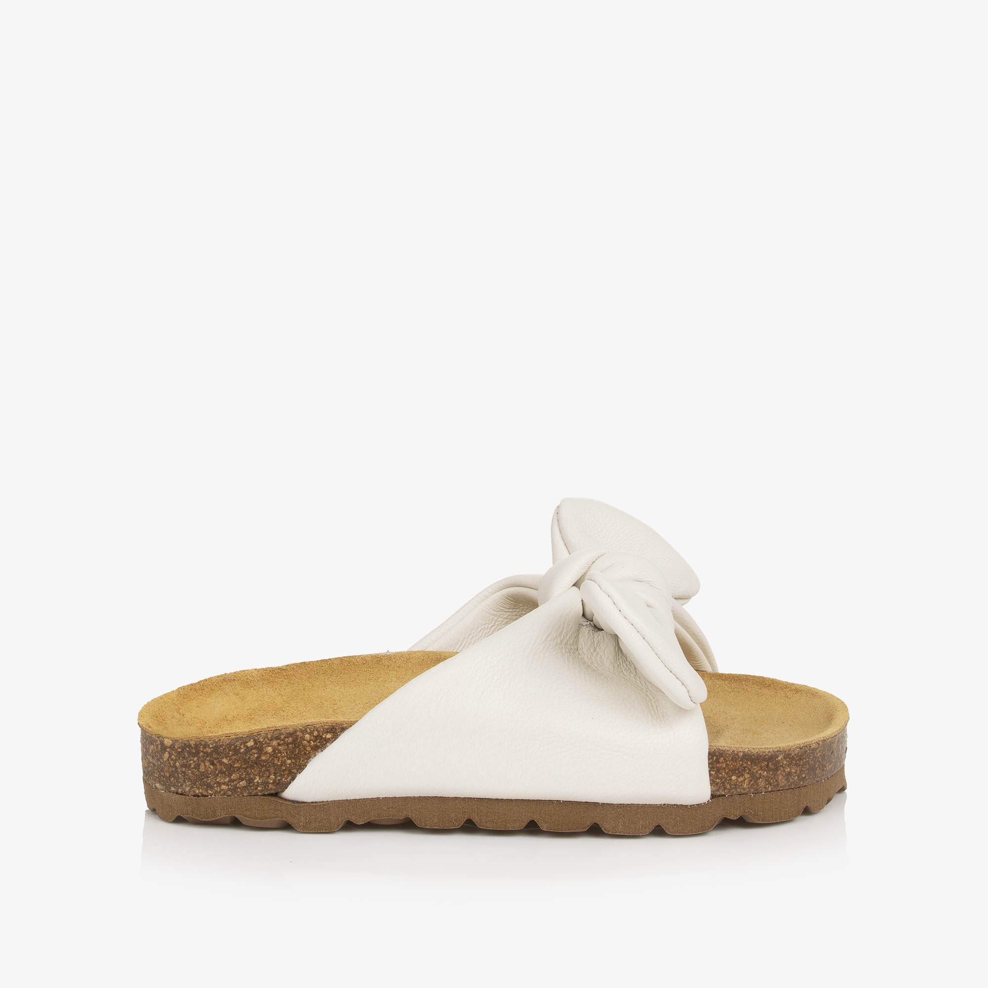 Girls Brown Bunny Bow Leather Sliders - View 4