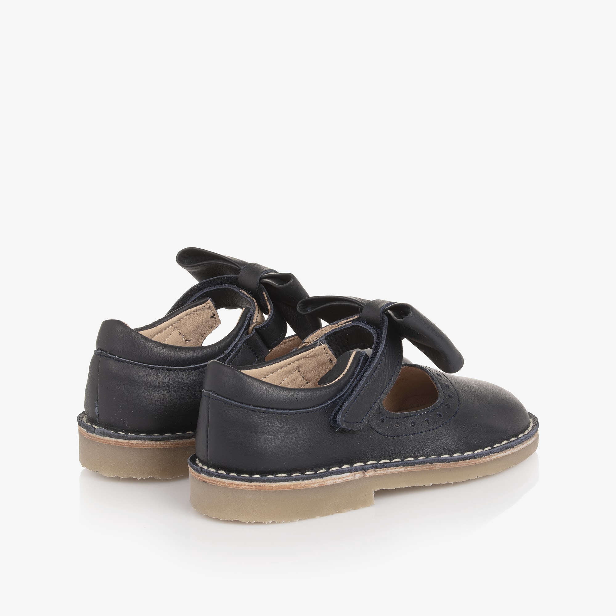 Girls Navy Blue Leather Mary Jane Shoes - View 2