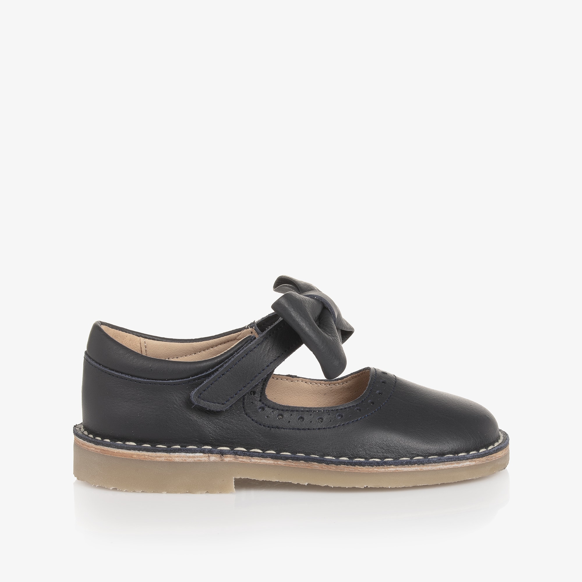 Girls Navy Blue Leather Mary Jane Shoes - View 4